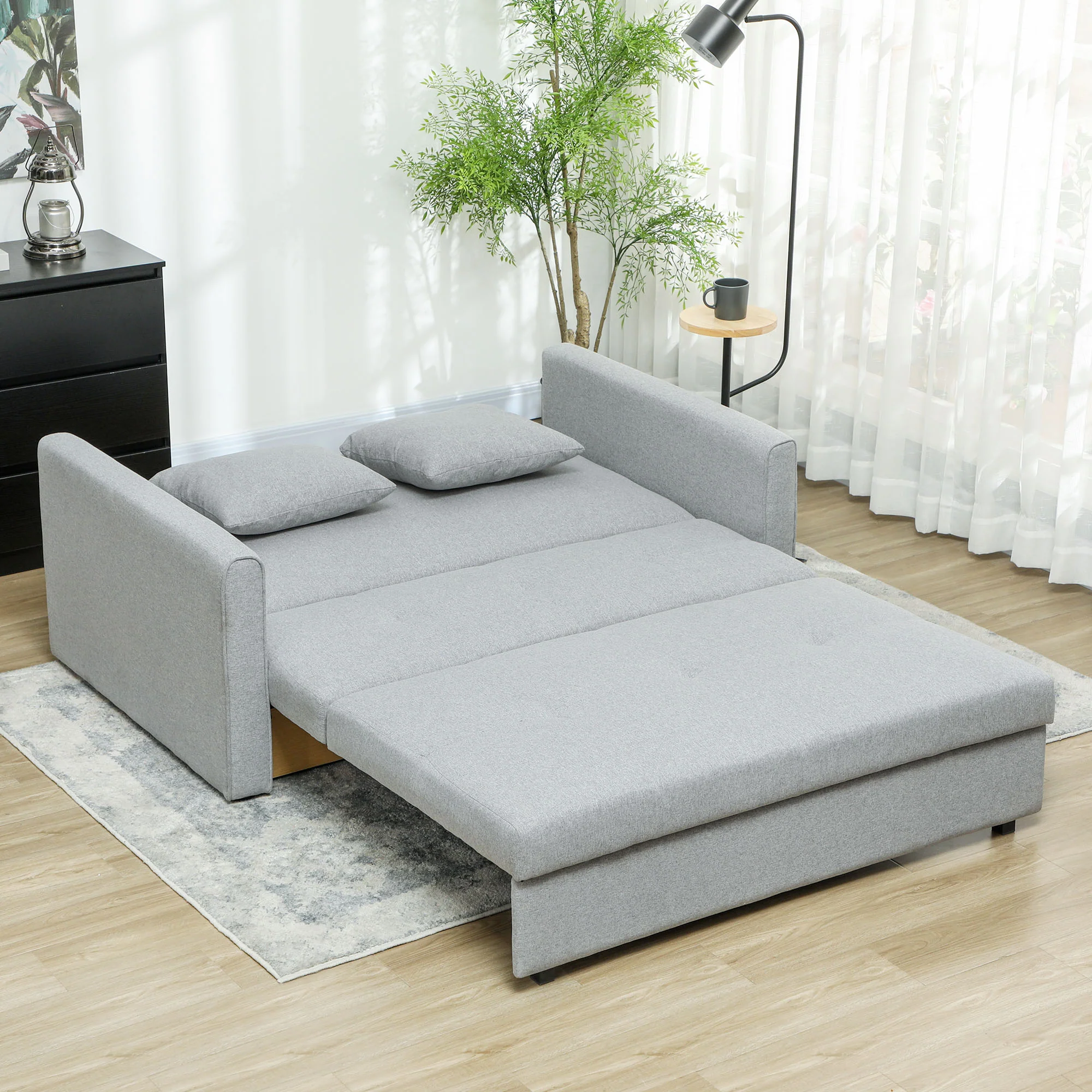 HOMCOM 2 Seater Sofa Bed Convertible Bed Settee w/ 2 Cushions - Image 16