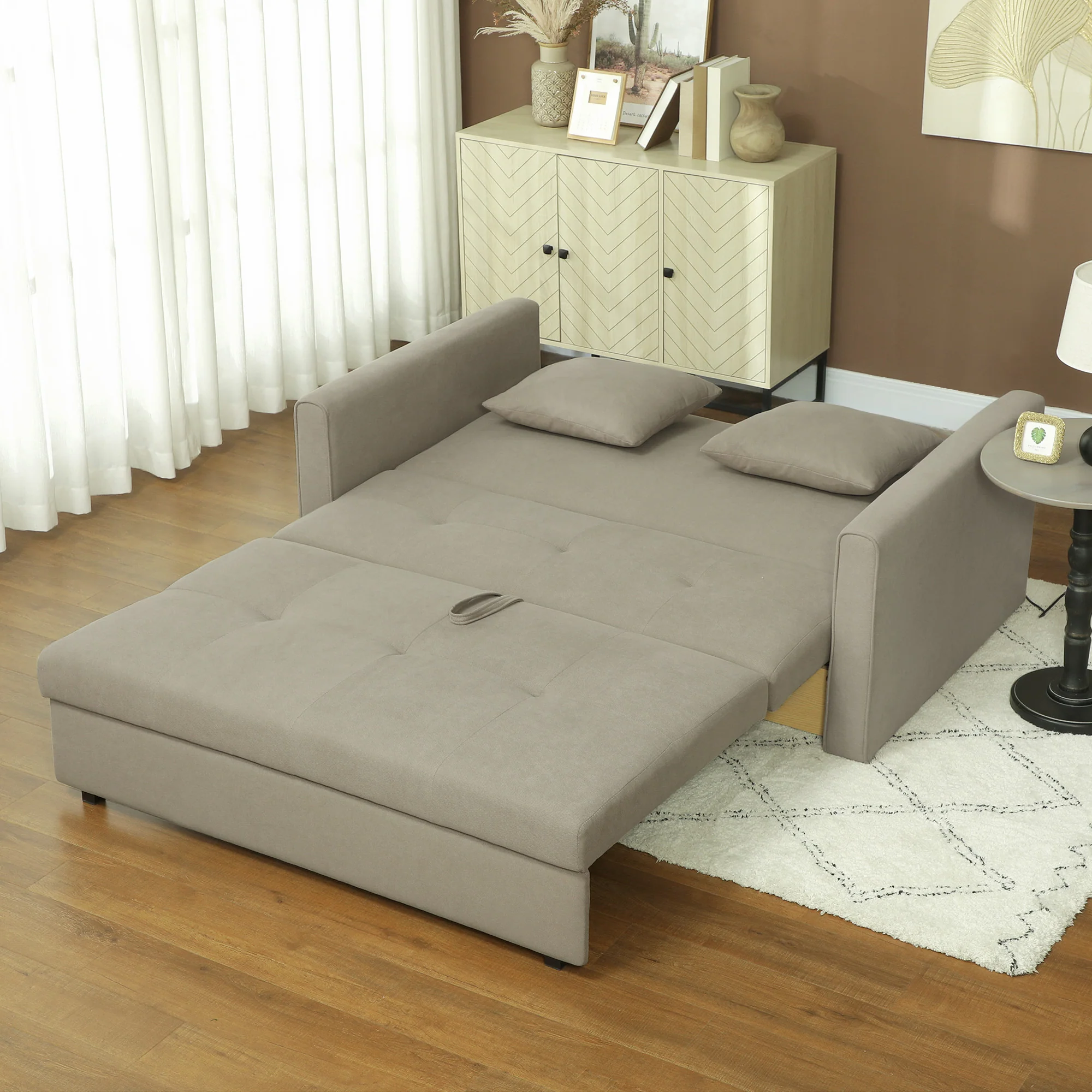 HOMCOM 2 Seater Sofa Bed Convertible Bed Settee w/ 2 Cushions - Image 7