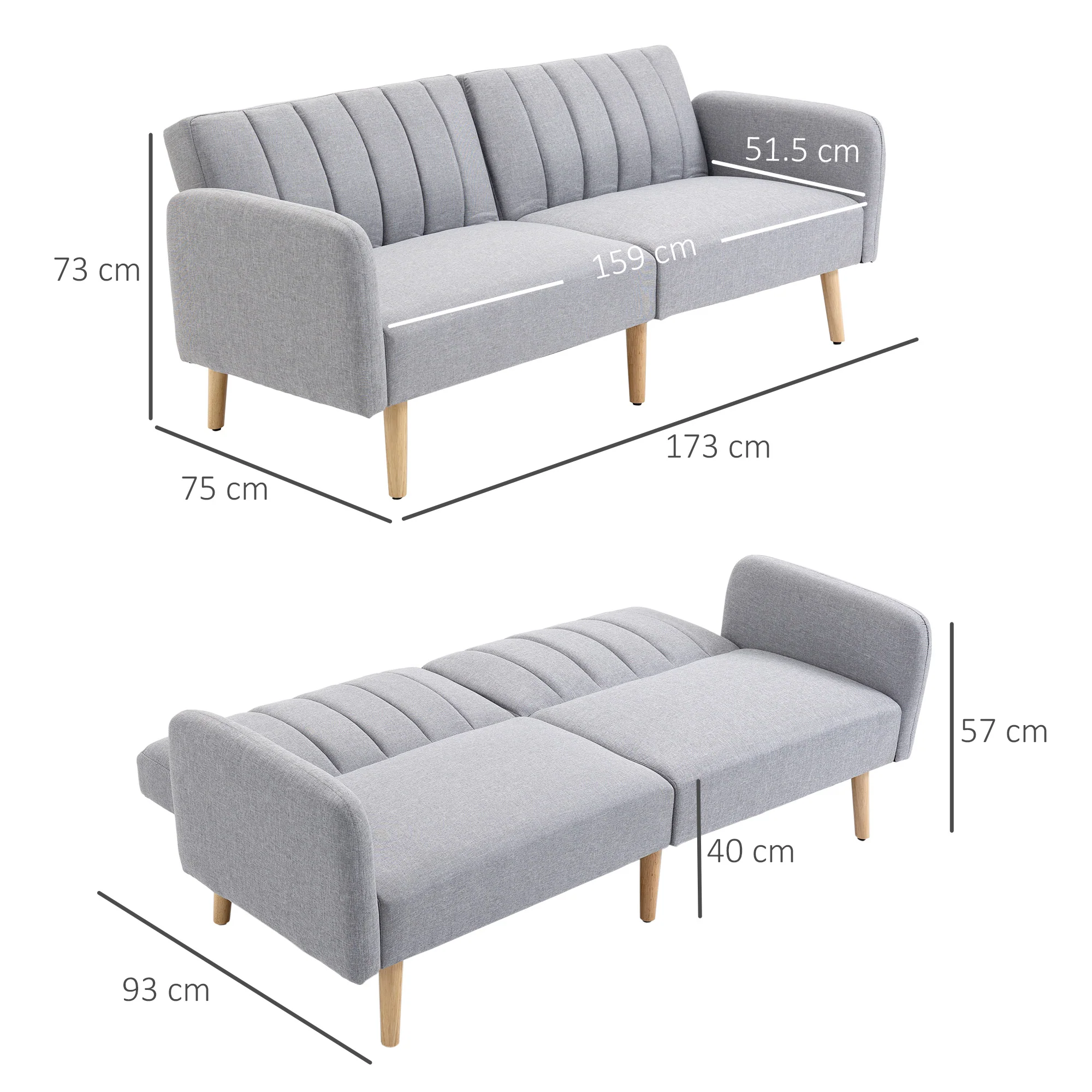 HOMCOM 2 Seater Sofa Bed W/ Adjustable Backrest For Living Room, Guest Room - Image 5