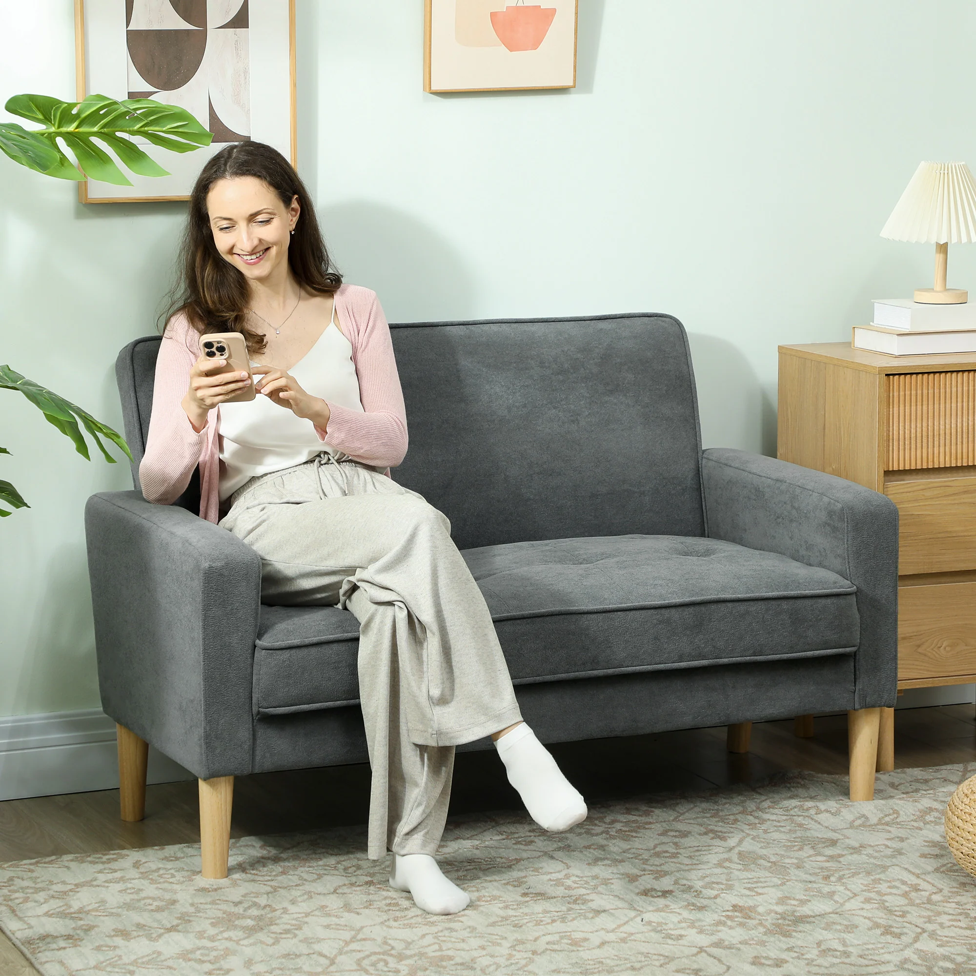 HOMCOM 2 Seater Sofa, Velvet-Feel Upholstered Loveseat For Small Space - Image 20