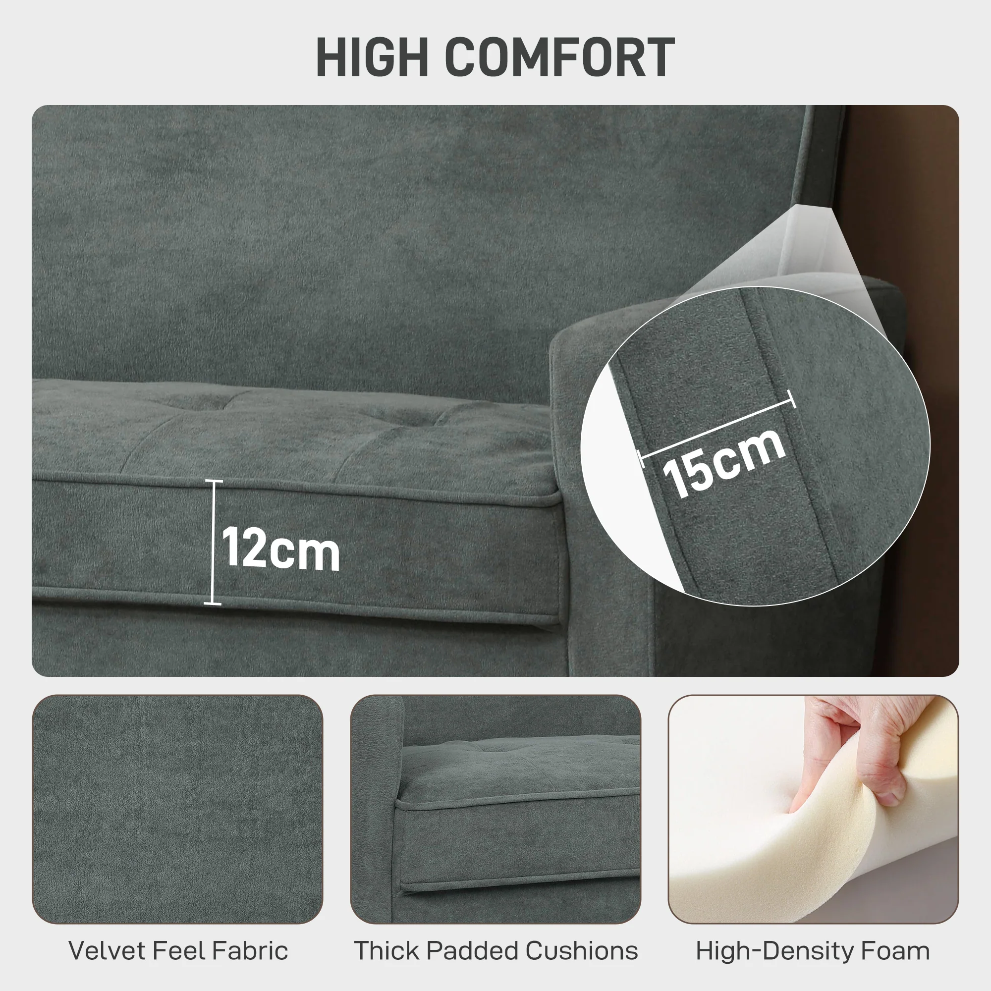 HOMCOM 2 Seater Sofa, Velvet-Feel Upholstered Loveseat For Small Space - Image 21