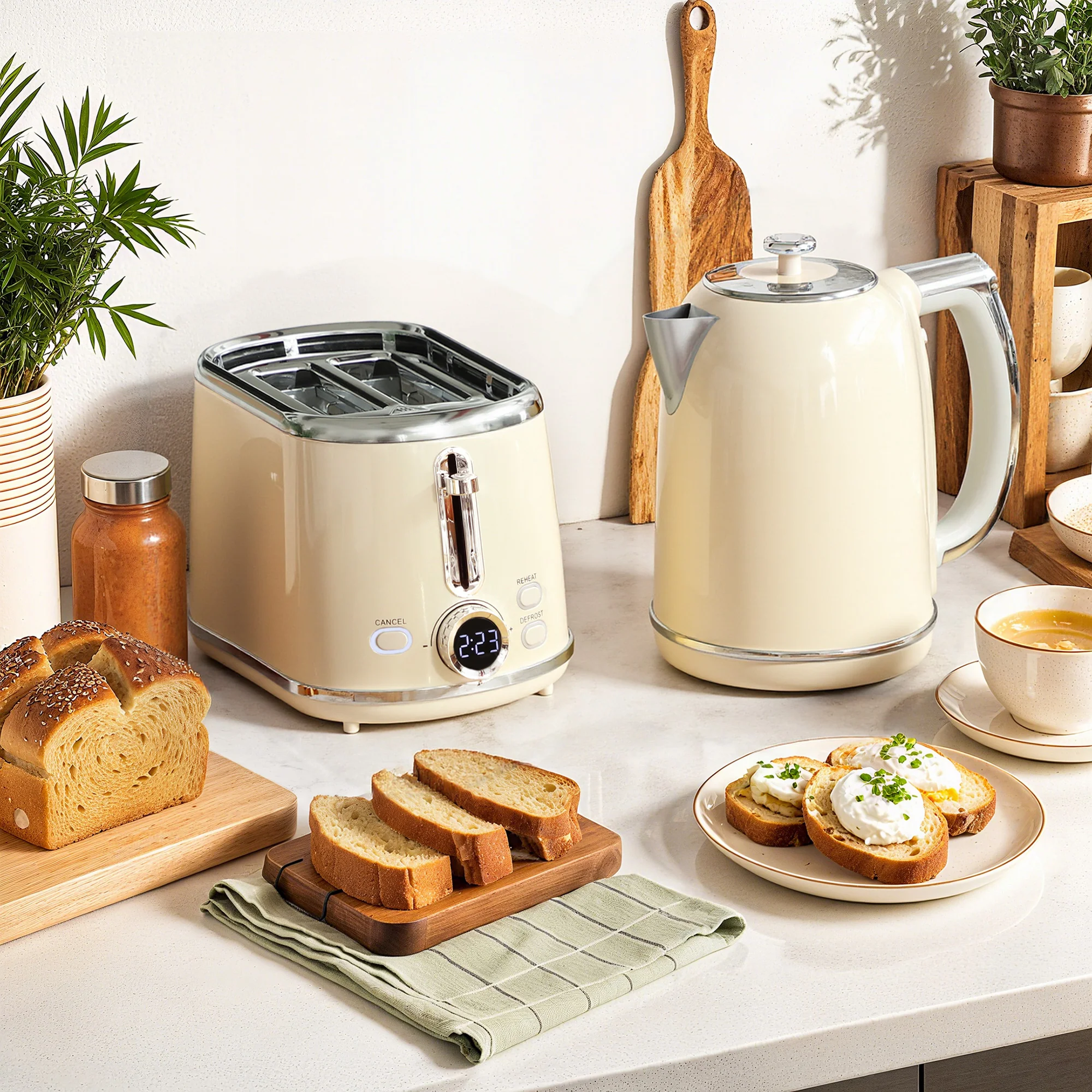 HOMCOM 2 Slice Toaster And Kettle With Keep Warm Memory Function, 1.7L 3000W - Image 2