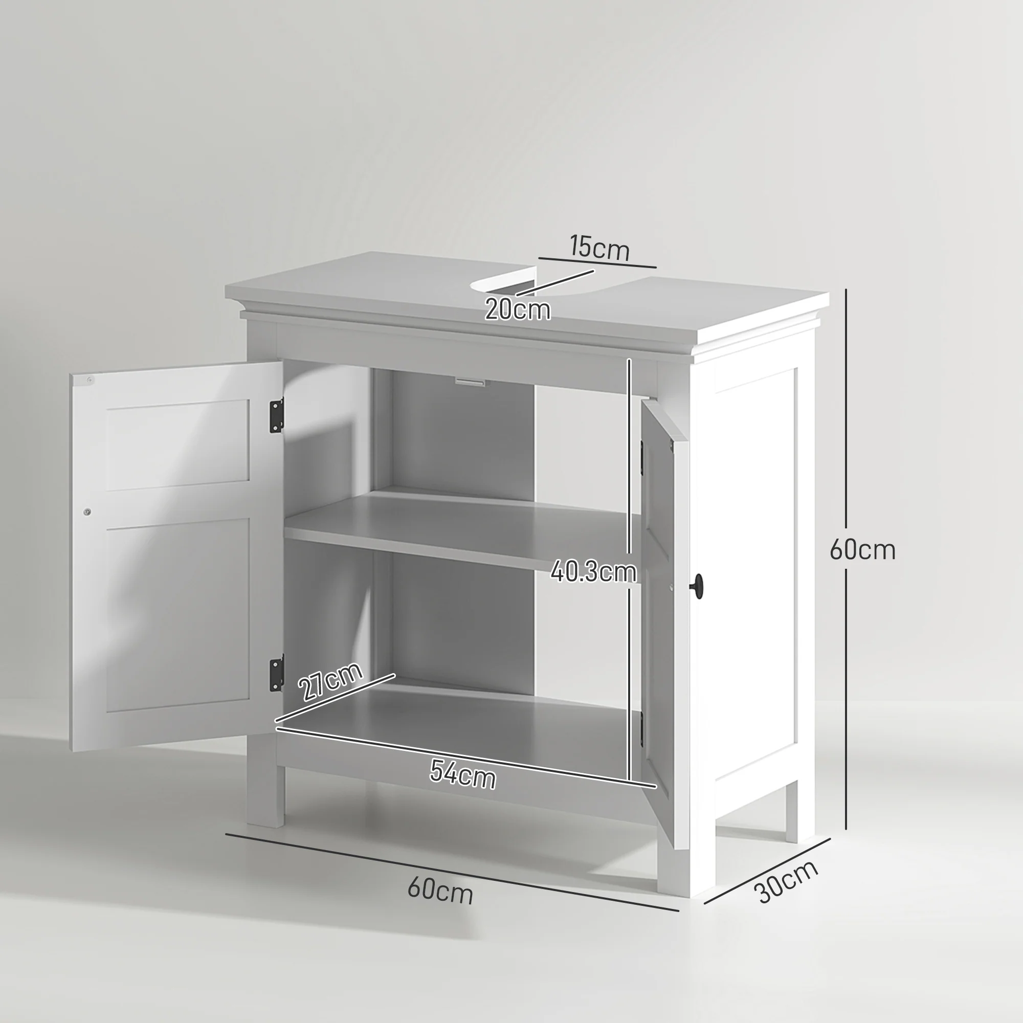 HOMCOM 2-Tier Bathroom Sink Cabinet, Freestanding Storage Cabinet, White - Image 5