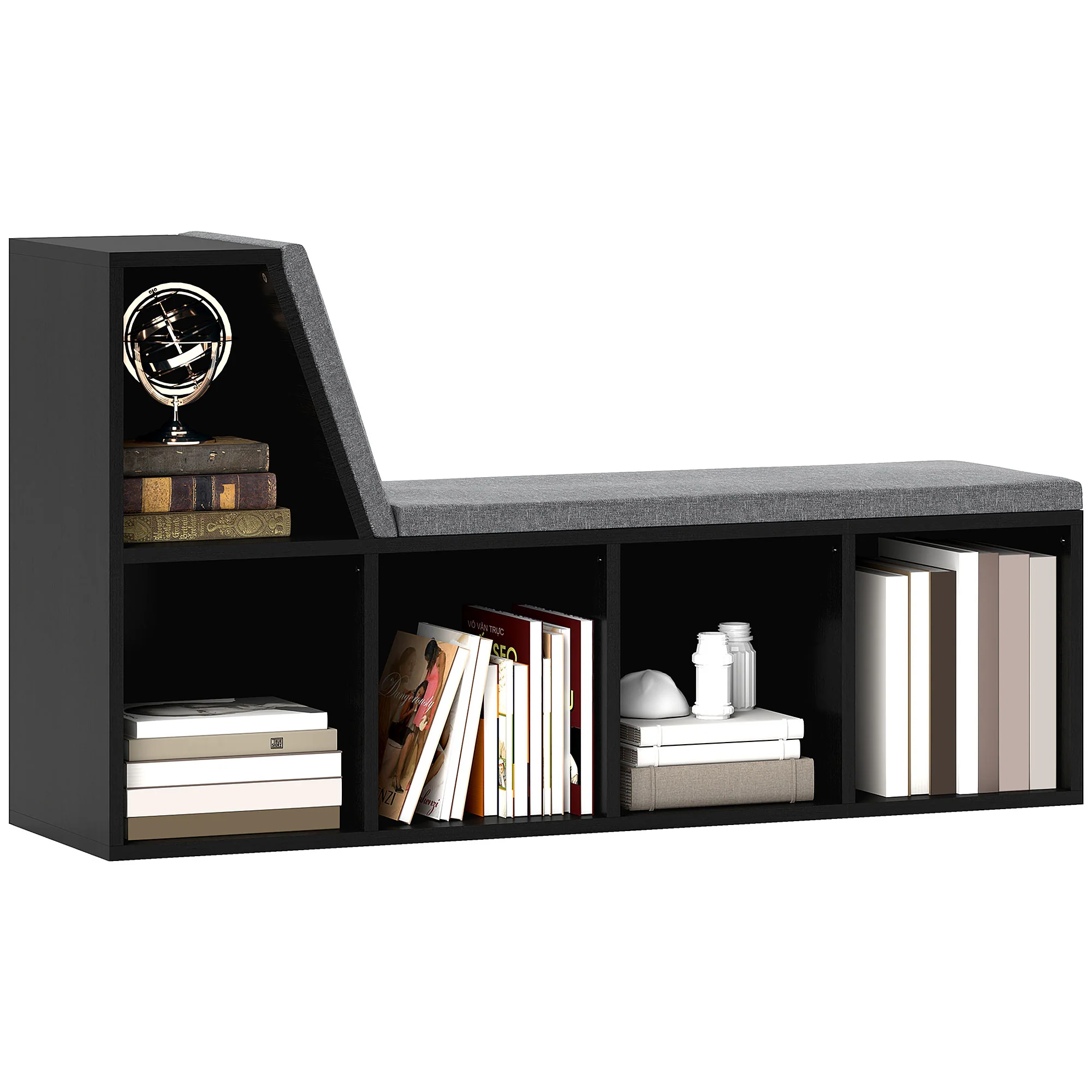 HOMCOM 2 Tier Bookcase w/ Removable Cushions Storage Cabinet for Living Room