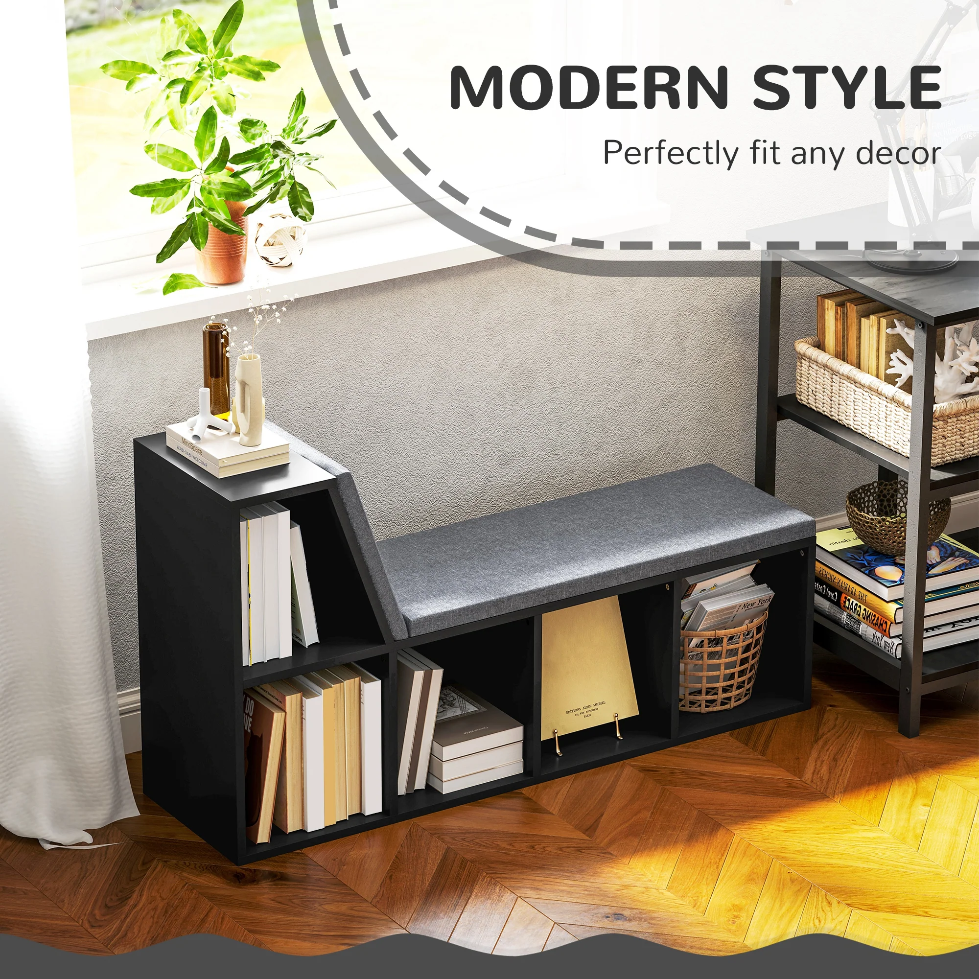 HOMCOM 2 Tier Bookcase w/ Removable Cushions Storage Cabinet for Living Room - Image 4