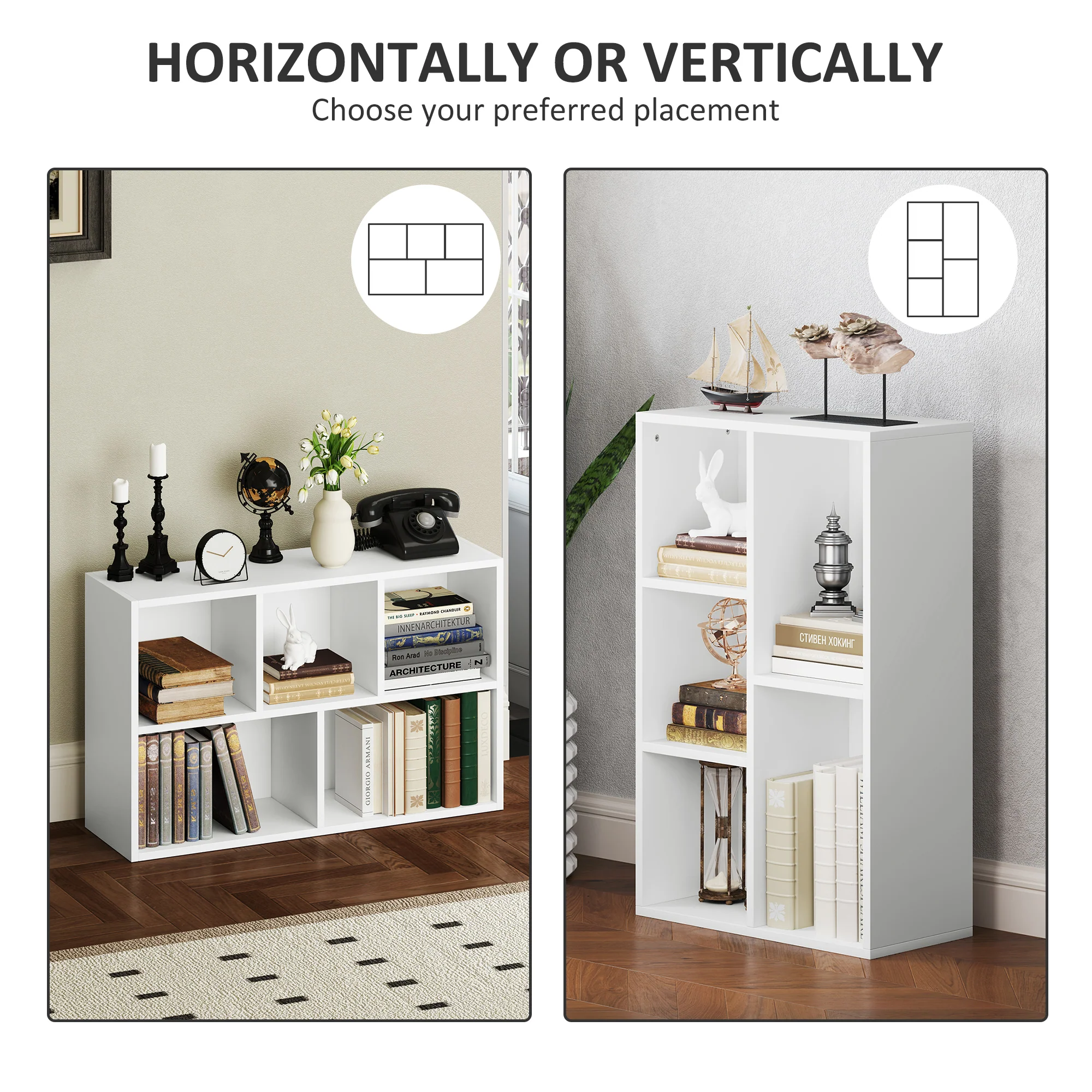 HOMCOM 2-Tier Bookshelf with 5 Open Storage Compartments - Image 13