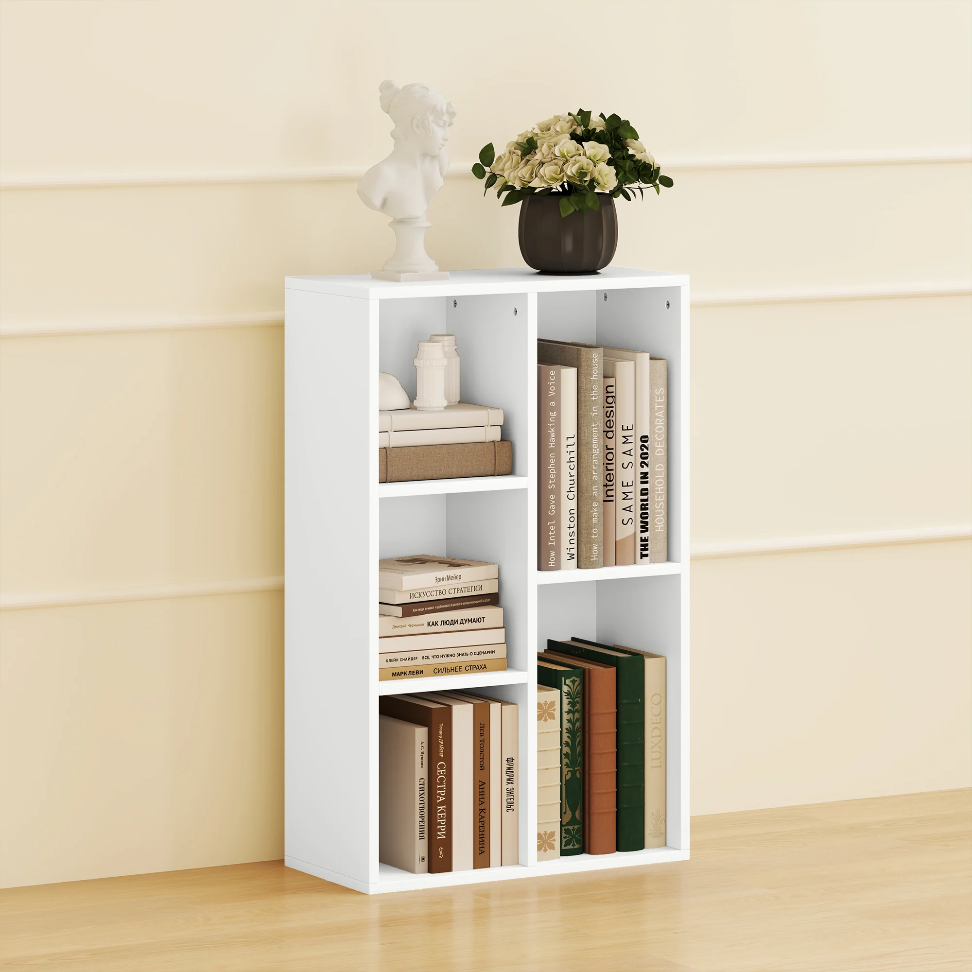 HOMCOM 2-Tier Bookshelf with 5 Open Storage Compartments - Image 16