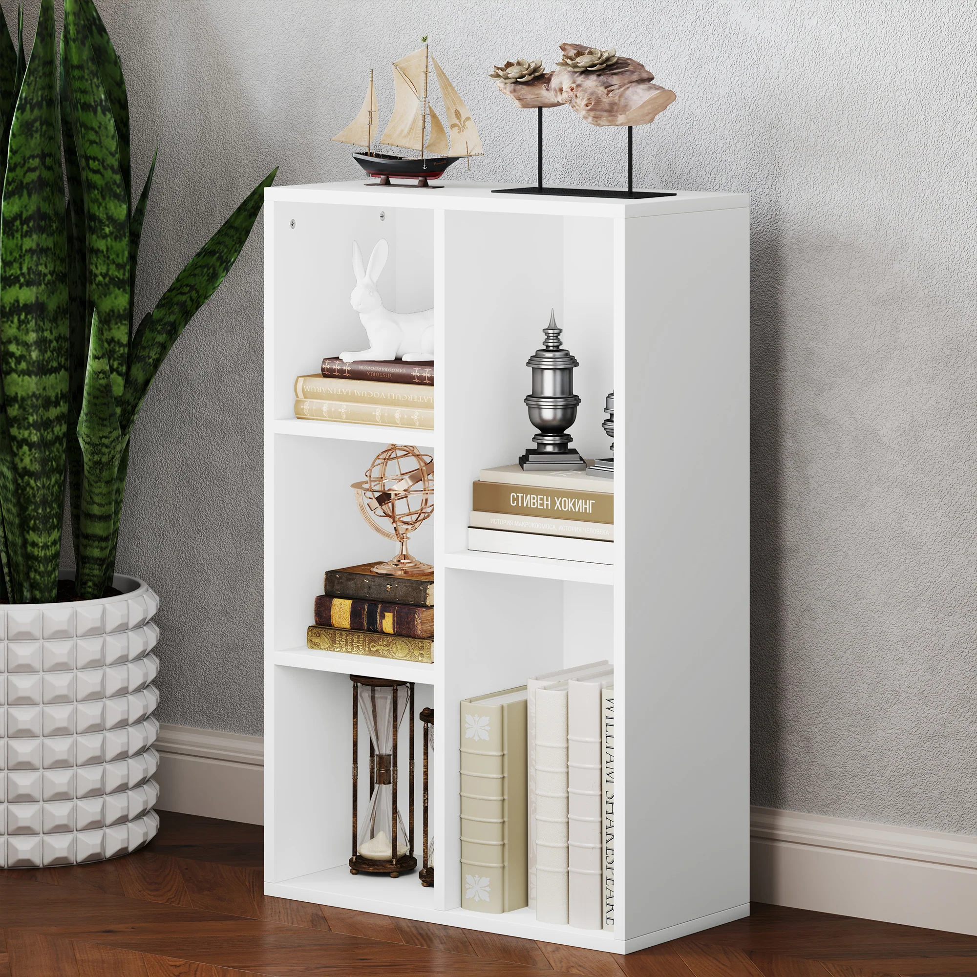HOMCOM 2-Tier Bookshelf with 5 Open Storage Compartments - Image 18