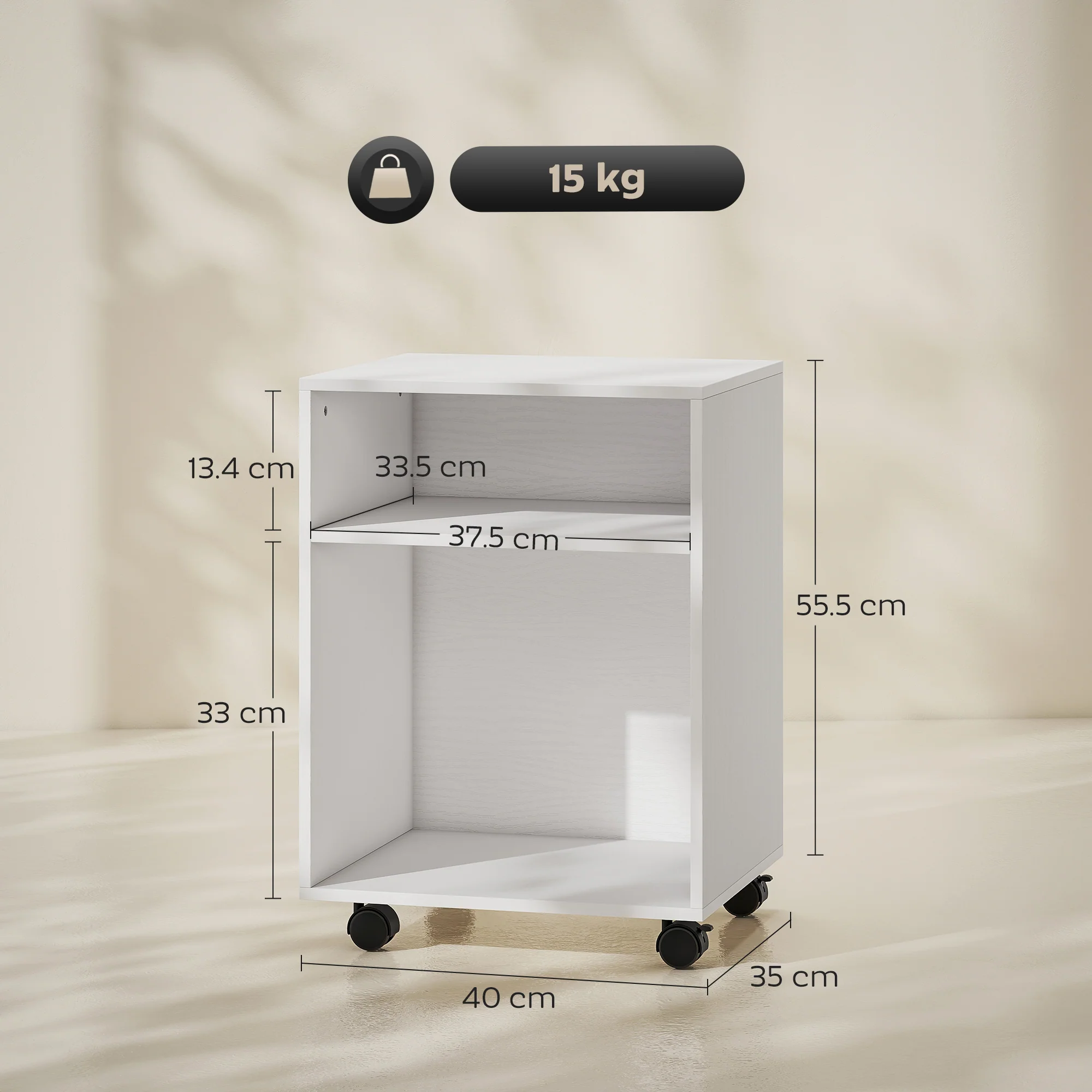 HOMCOM 2-Tier Printer Stand with Storage and Wheels, White - Image 5