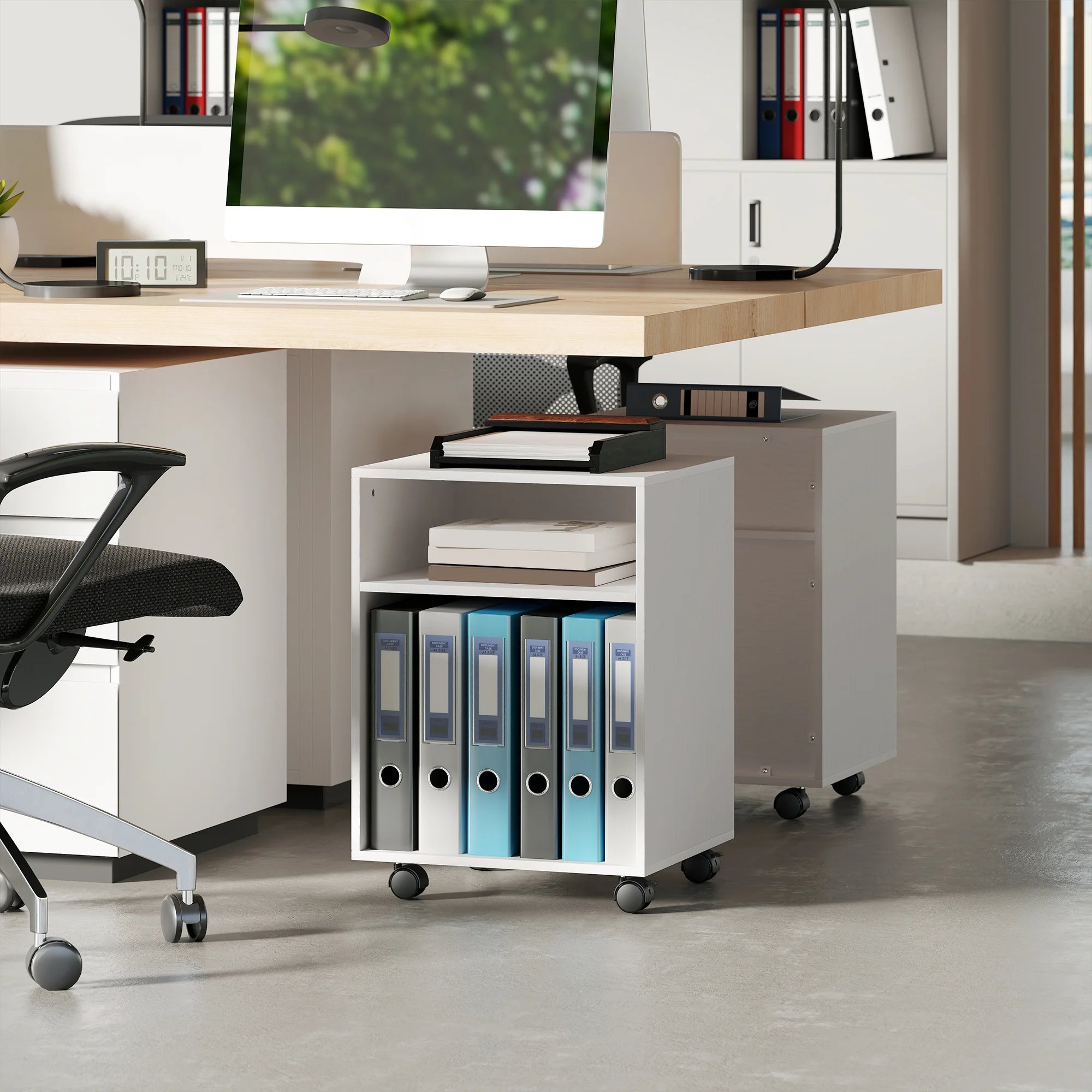 HOMCOM 2-Tier Printer Stand with Storage and Wheels, White - Image 8