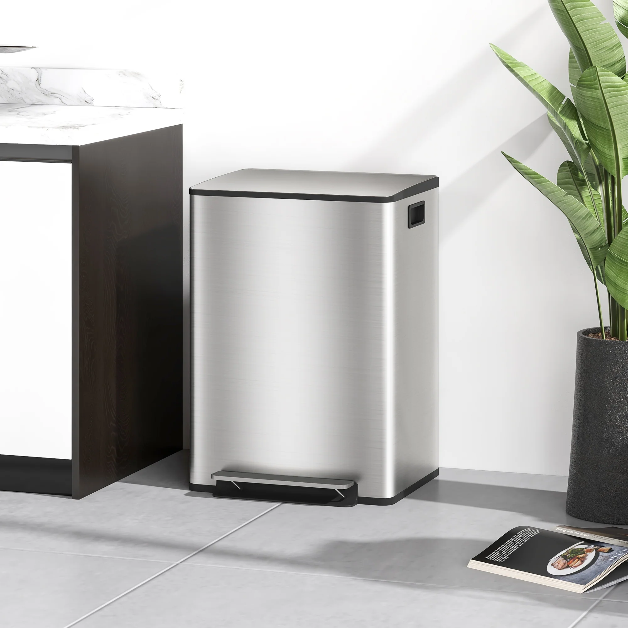 HOMCOM 2 X 25L Double Kitchen Bin, Pedal Bin With Soft-Close Lid - Image 11