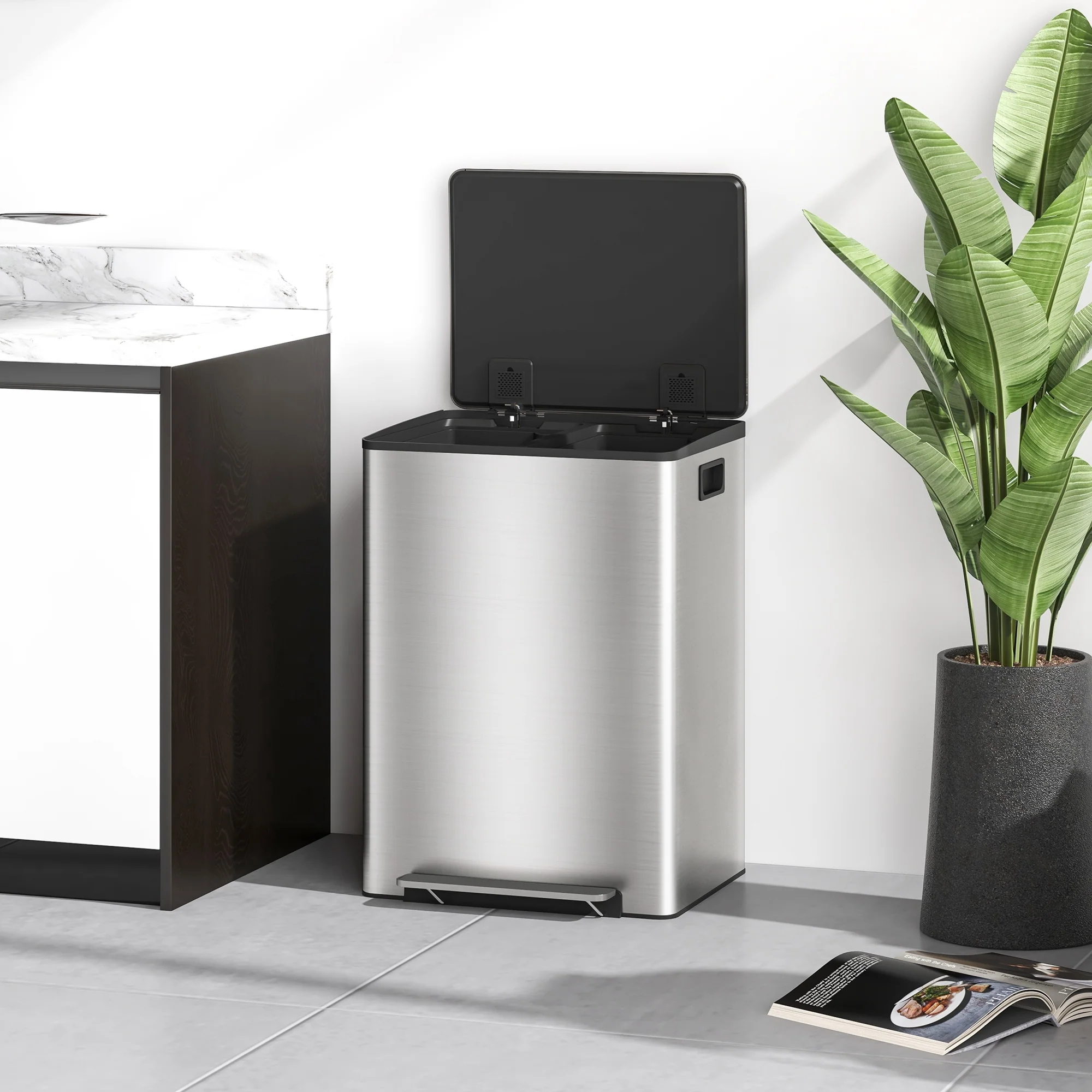 HOMCOM 2 X 25L Double Kitchen Bin, Pedal Bin With Soft-Close Lid - Image 17