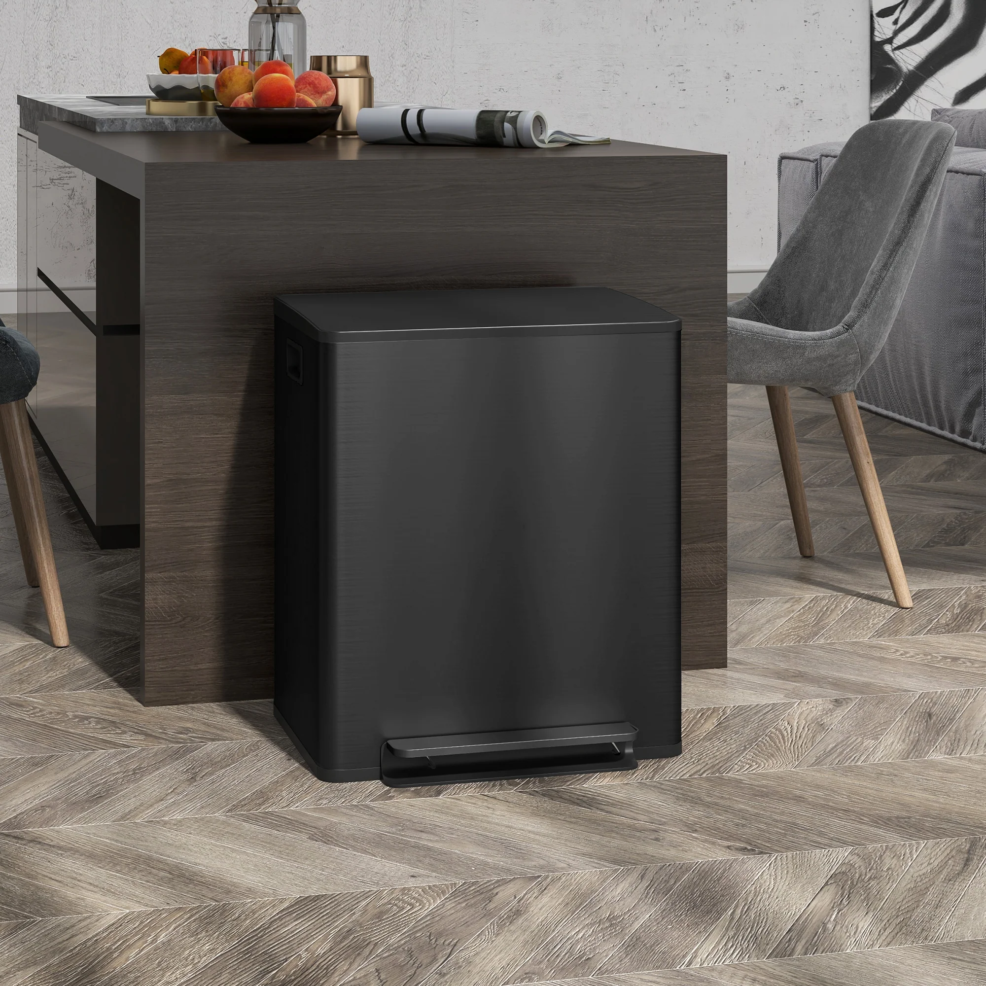 HOMCOM 2 X 25L Double Kitchen Bin, Pedal Bin With Soft-Close Lid - Image 2