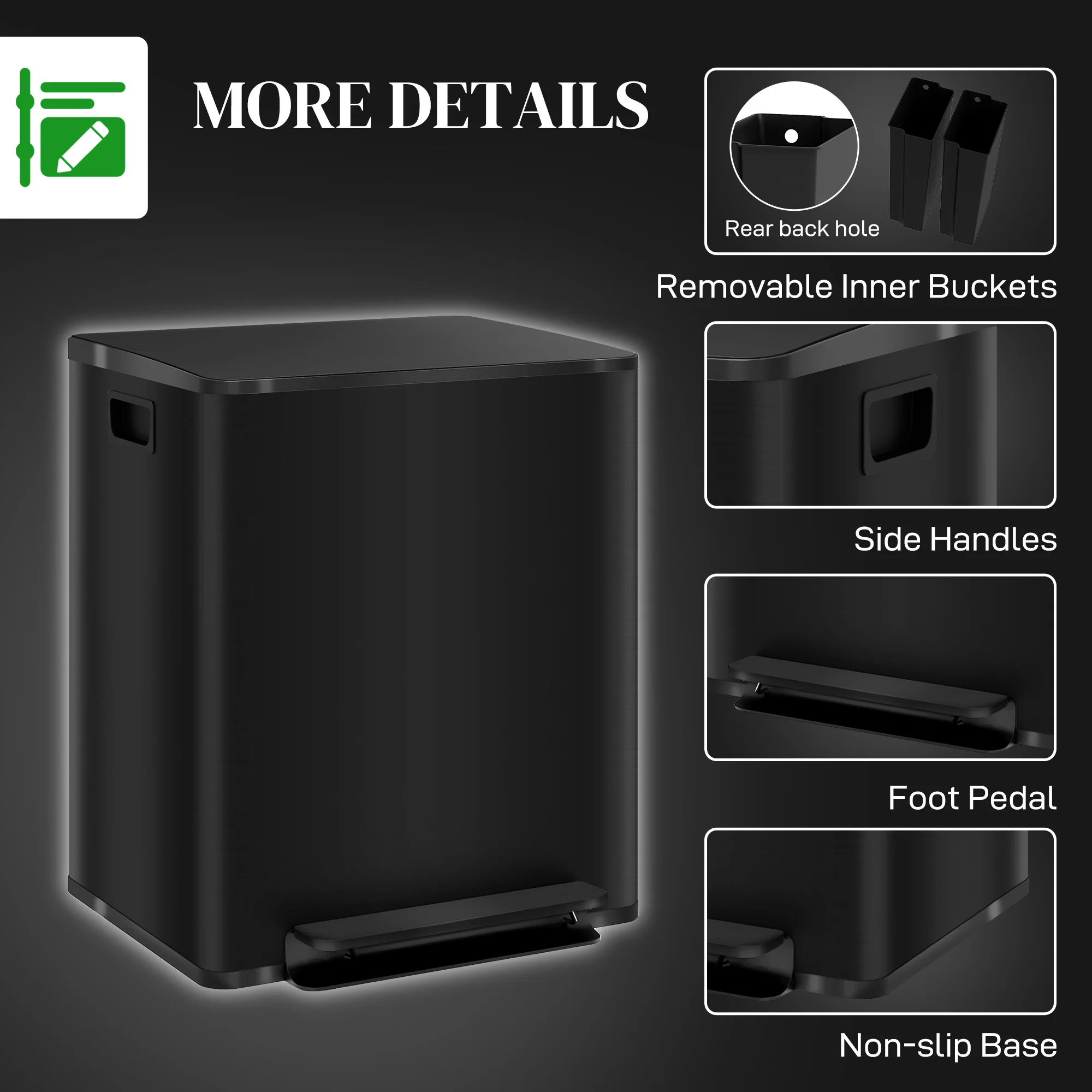 HOMCOM 2 X 25L Double Kitchen Bin, Pedal Bin With Soft-Close Lid - Image 7
