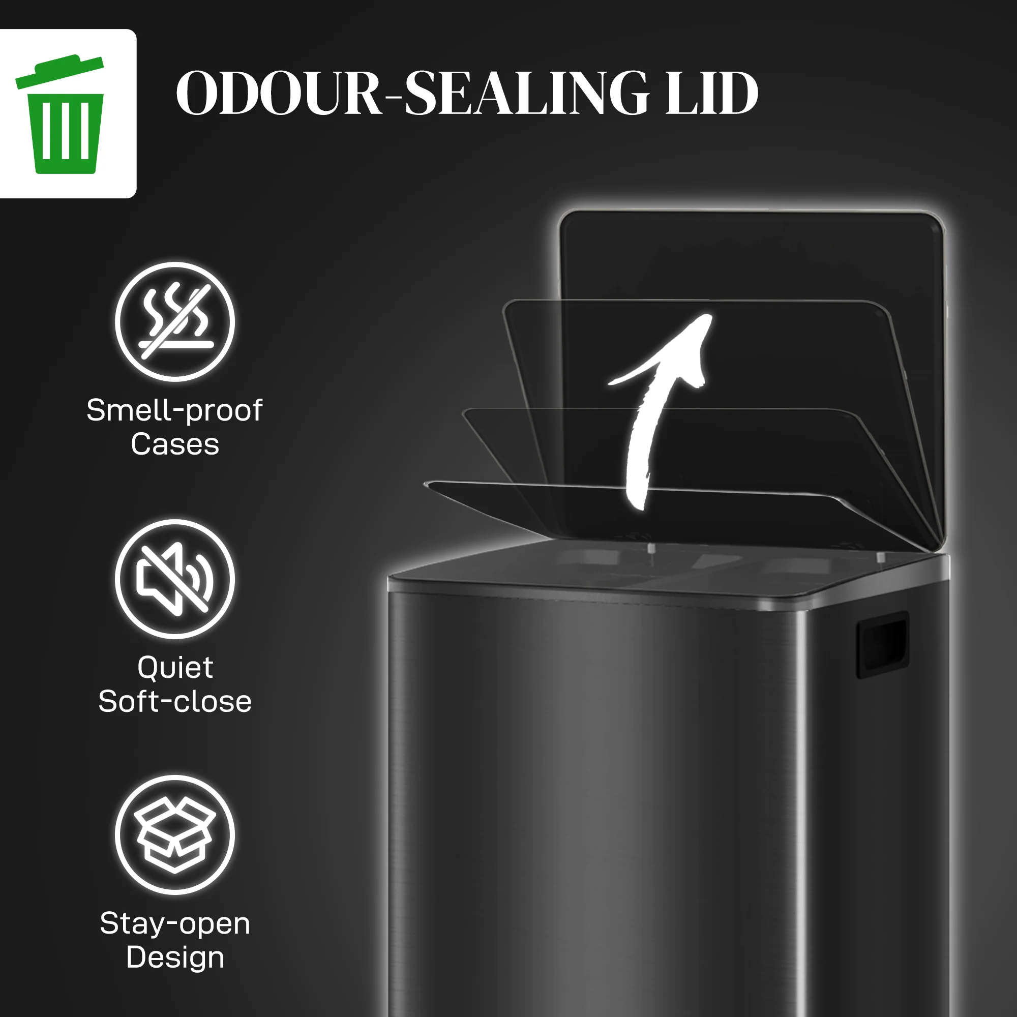 HOMCOM 2 x 30L Double Kitchen Bin, Pedal Bin with Soft-Close Lid, Black - Image 6