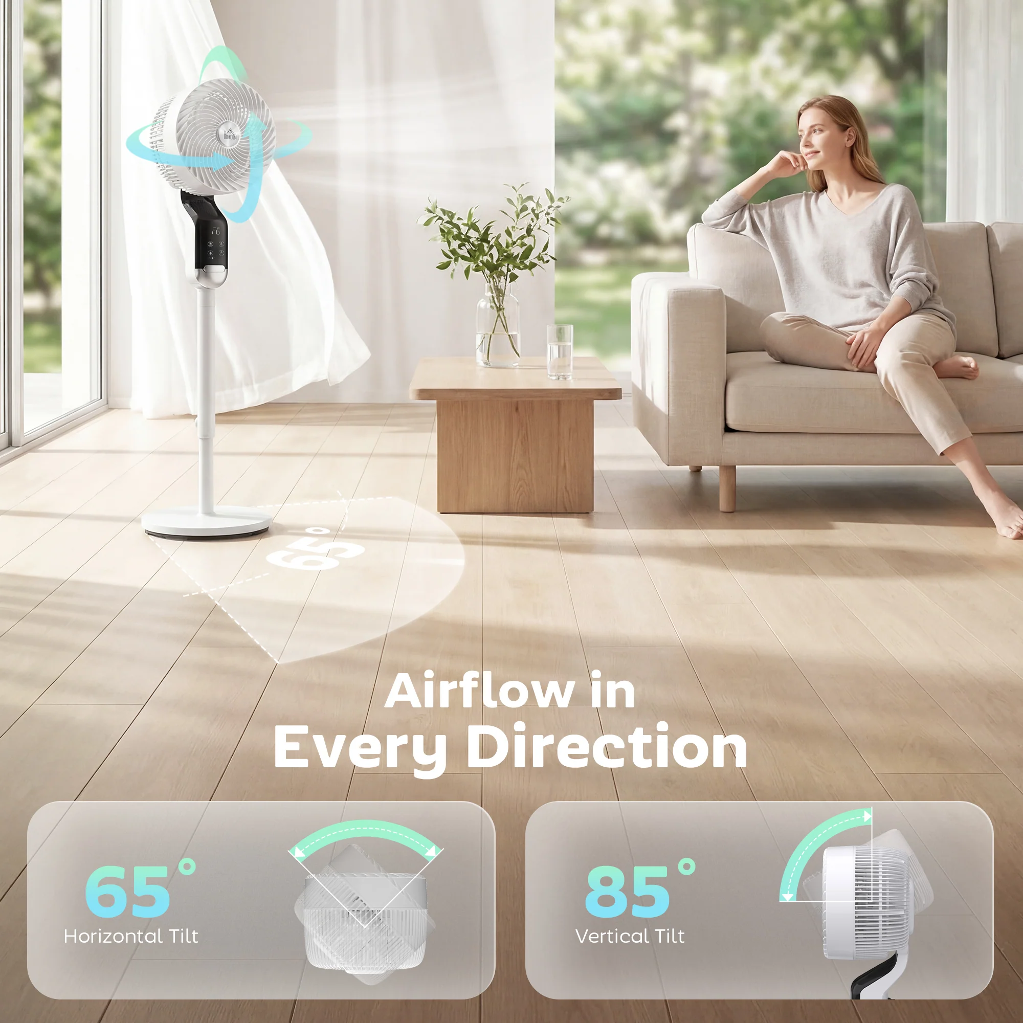 HOMCOM 20 DB Standing Fan For Bedroom, Pedestal Fan With Oscillating - Image 4
