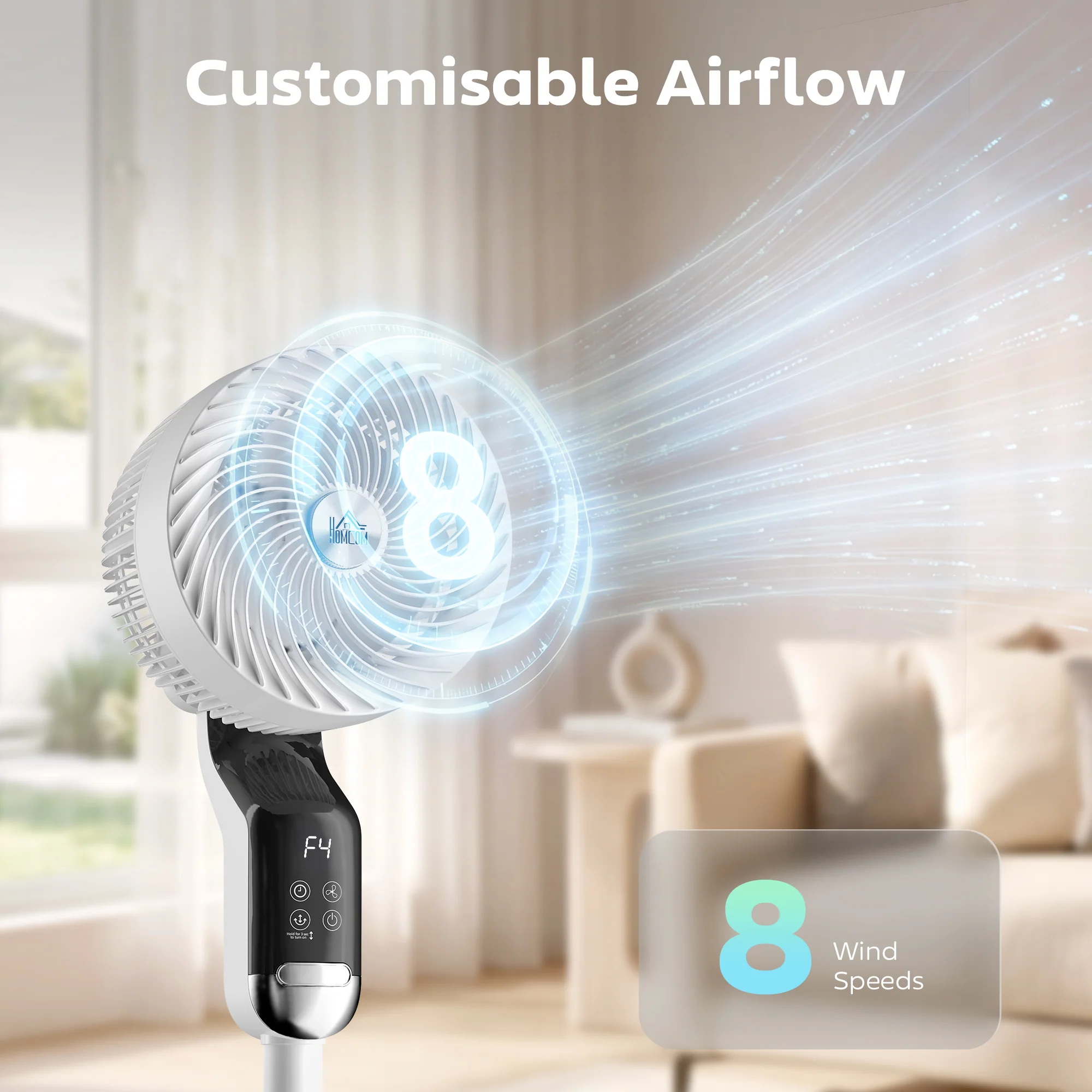 HOMCOM 20 DB Standing Fan For Bedroom, Pedestal Fan With Oscillating - Image 6