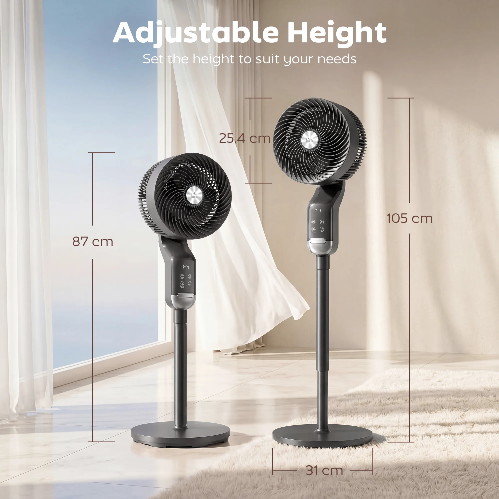 HOMCOM 20 DB Standing Fan For Bedroom, Pedestal Fan With Oscillating - Image 5