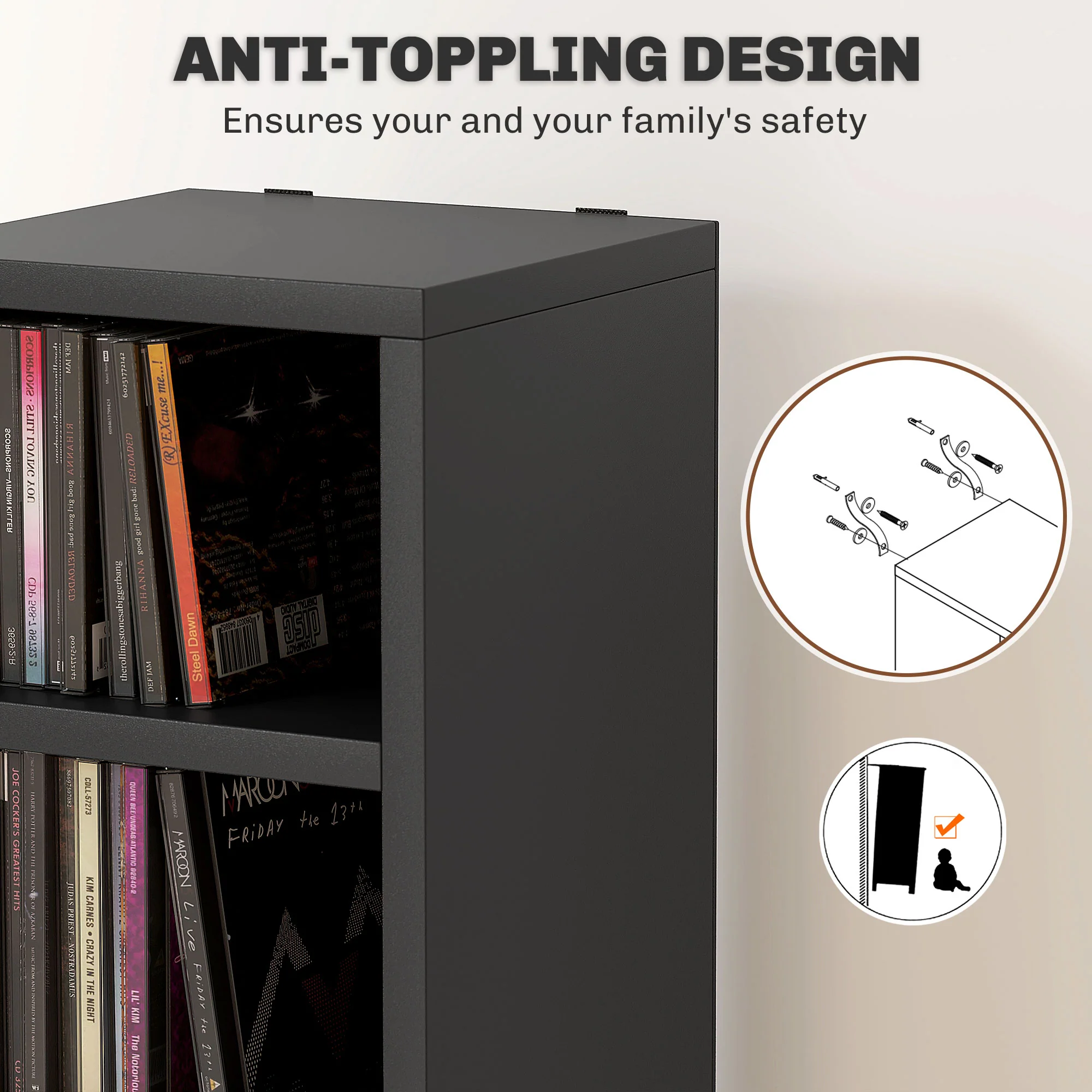HOMCOM 204 CD Storage Tower Tall Bookcase Bookshelf With Cubes - Image 6