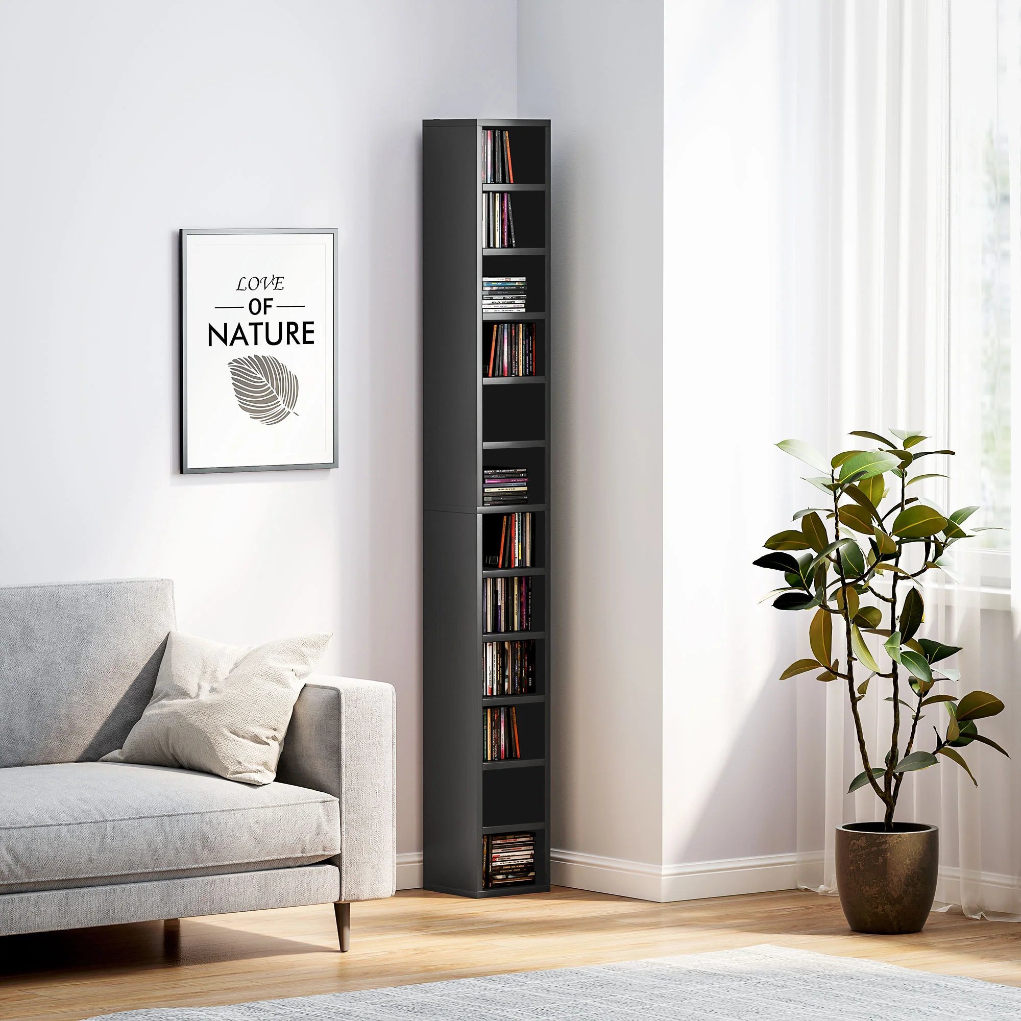 HOMCOM 204 CD Storage Tower Tall Bookcase Bookshelf With Cubes - Image 8