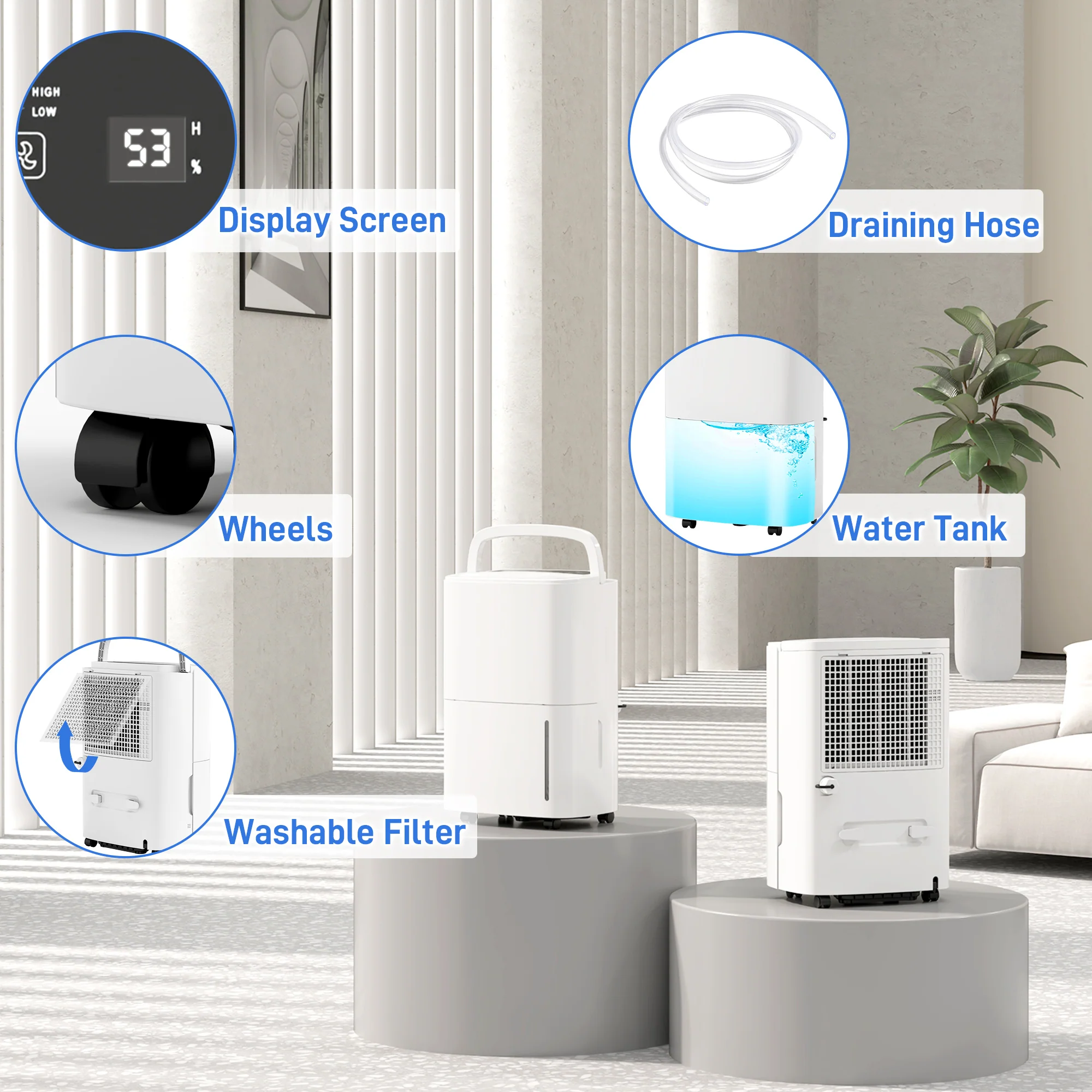 HOMCOM 20L/Day Dehumidifier With Continuous Drainage, 5L Water Tank, Timer - Image 7