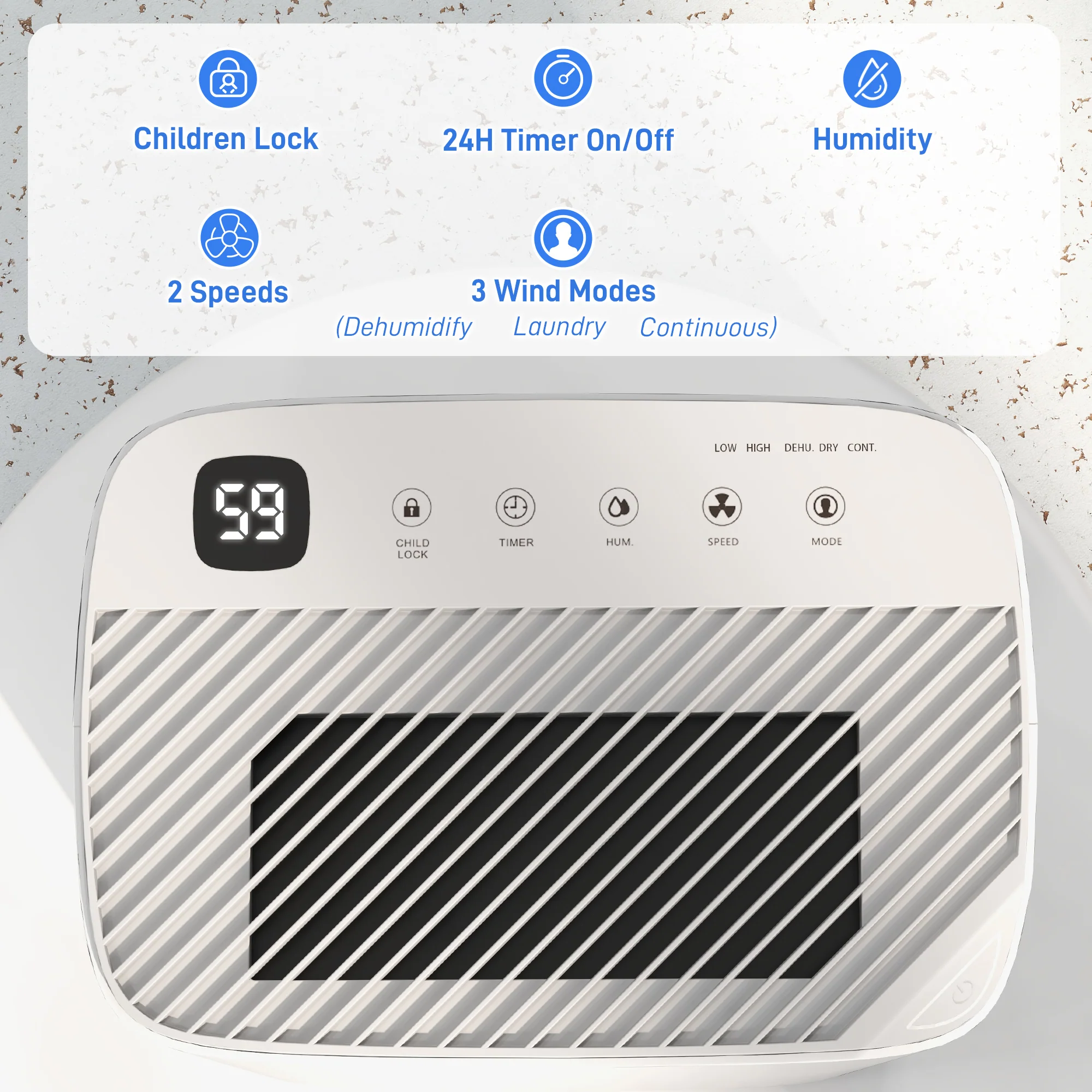 HOMCOM 20L/Day Small Dehumidifier For Home Damp Laundry, With 24H Timer - Image 5