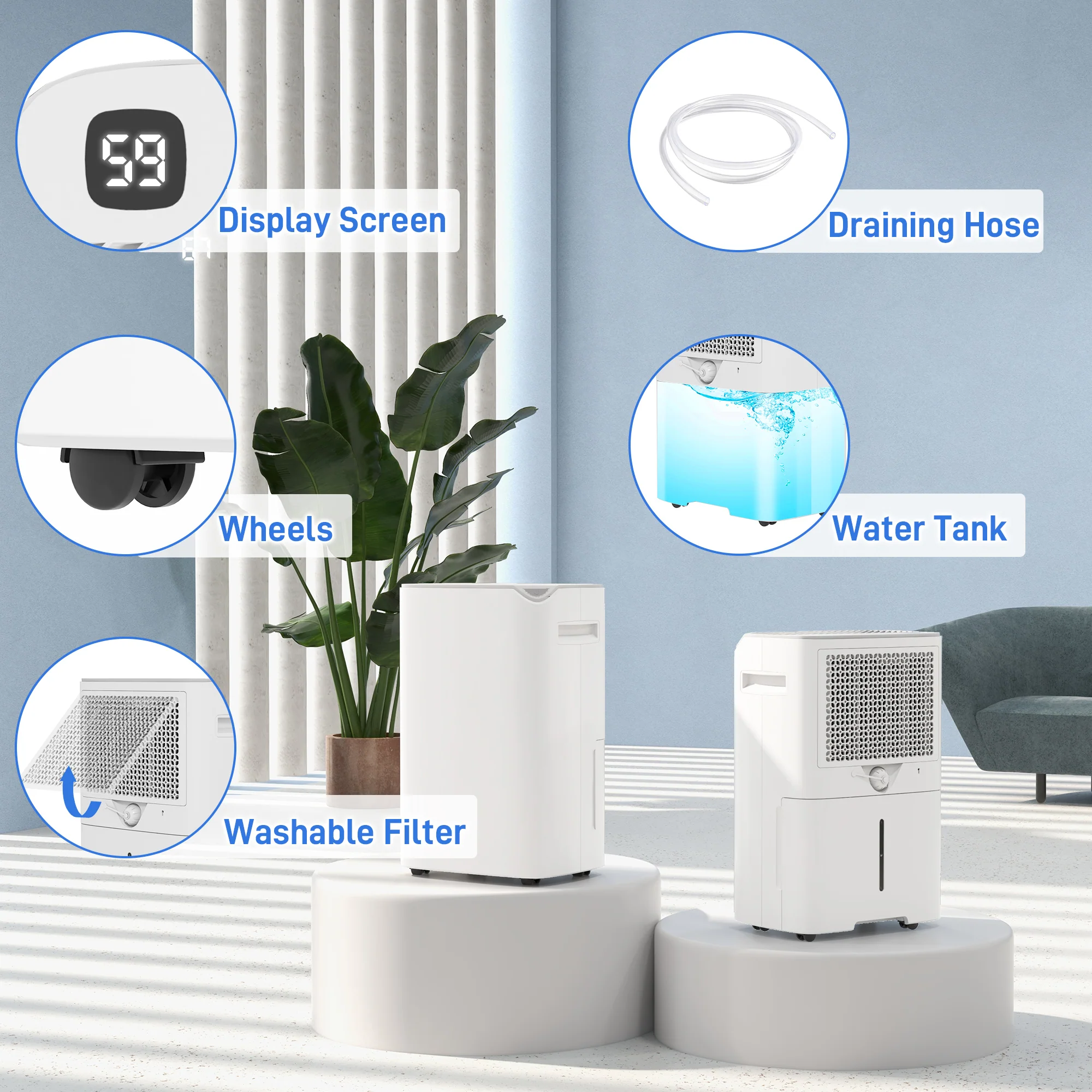 HOMCOM 20L/Day Small Dehumidifier For Home Damp Laundry, With 24H Timer - Image 8