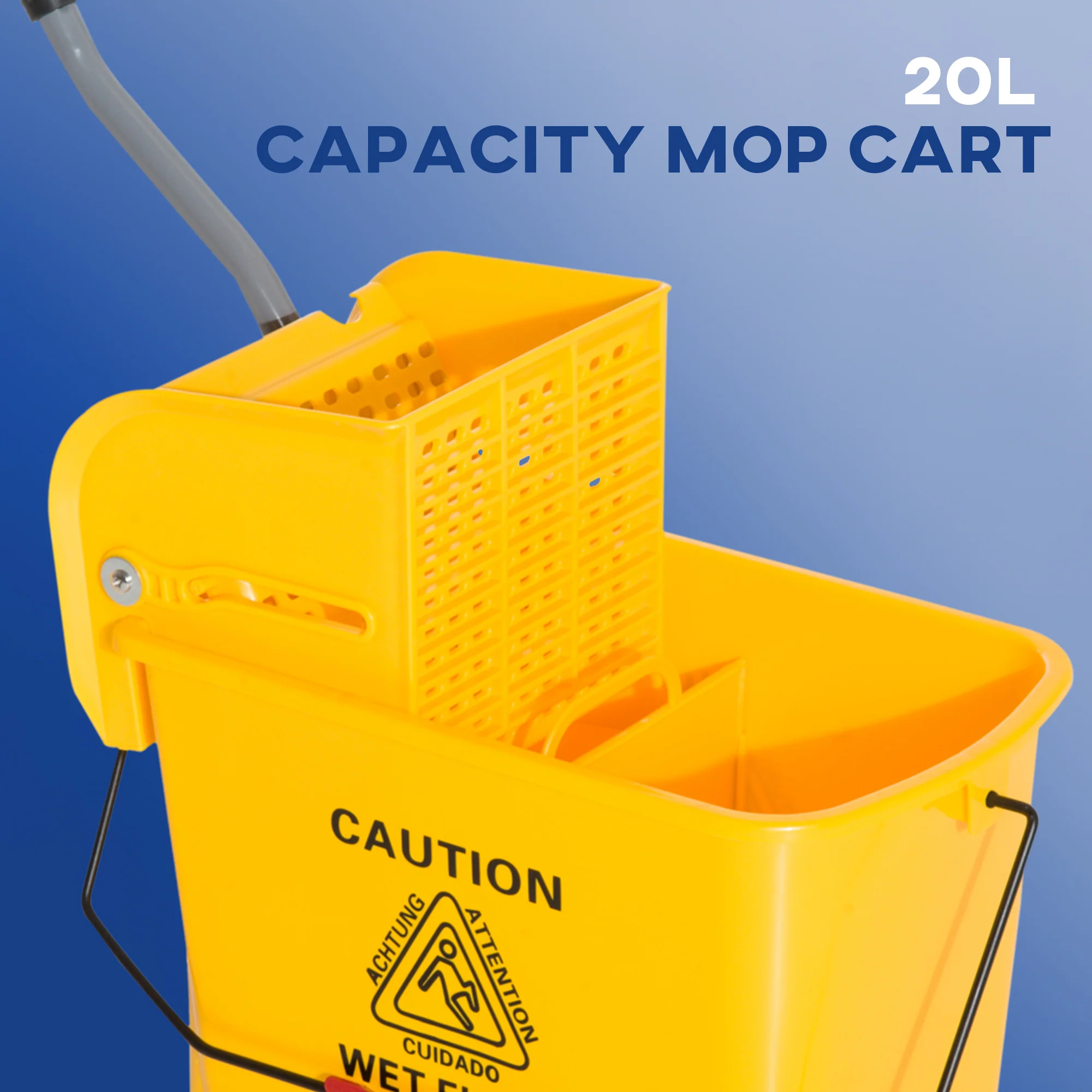 HOMCOM 20L Mop Bucket with Wringer Handle on Wheels for Cleaning Yellow - Image 4