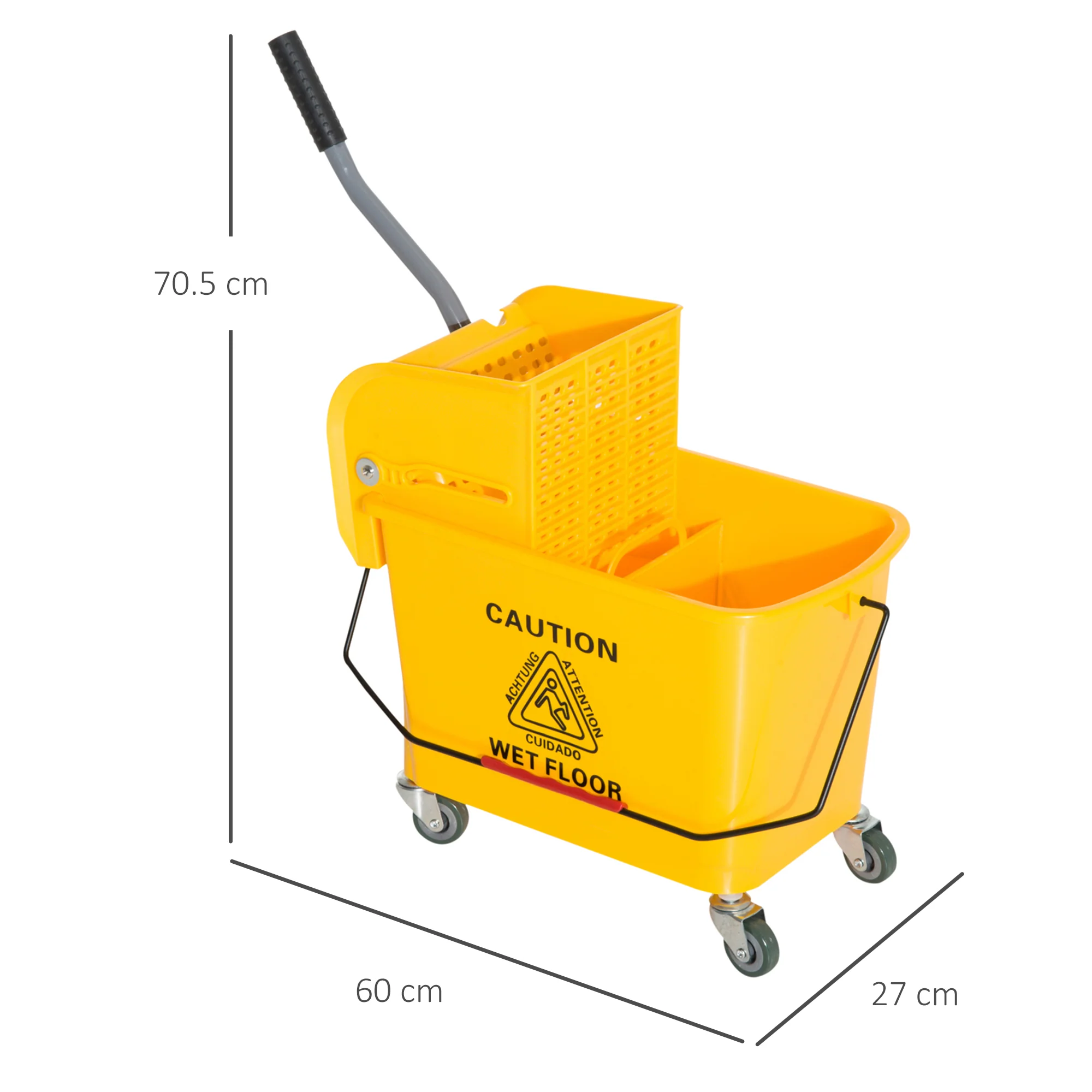 HOMCOM 20L Mop Bucket with Wringer Handle on Wheels for Cleaning Yellow - Image 5