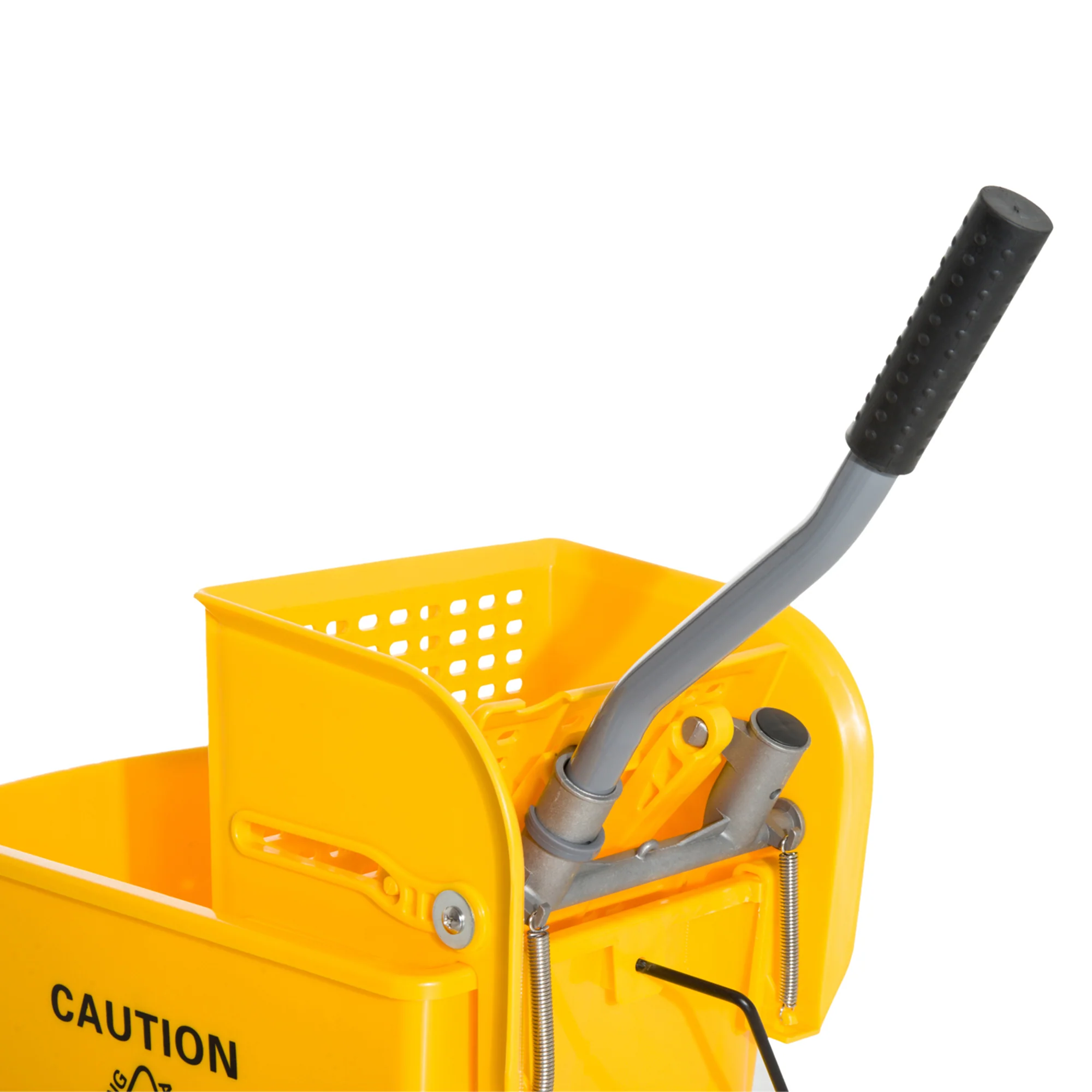 HOMCOM 20L Mop Bucket with Wringer Handle on Wheels for Cleaning Yellow - Image 9