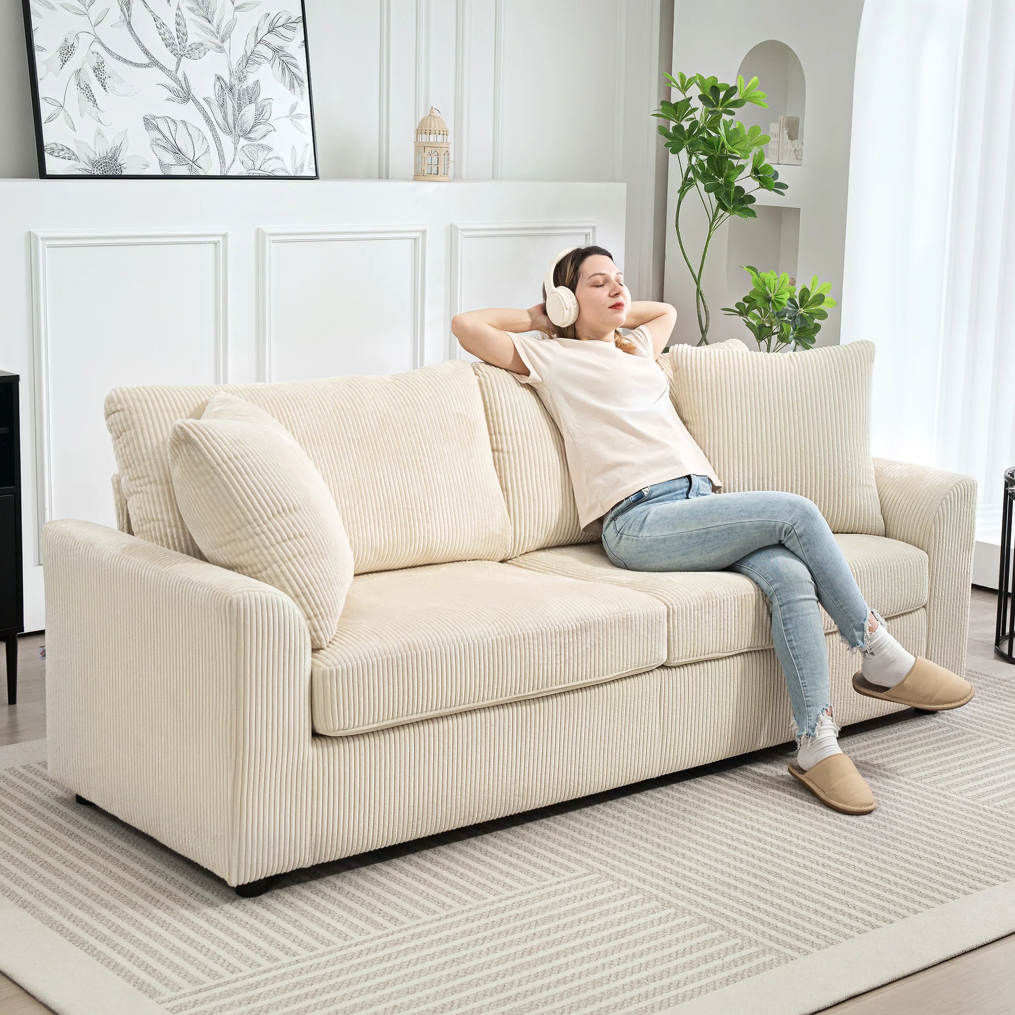HOMCOM 212 Cm Upholstered Jumbo Cord Sofa Couch With Spring Cushion - Image 16