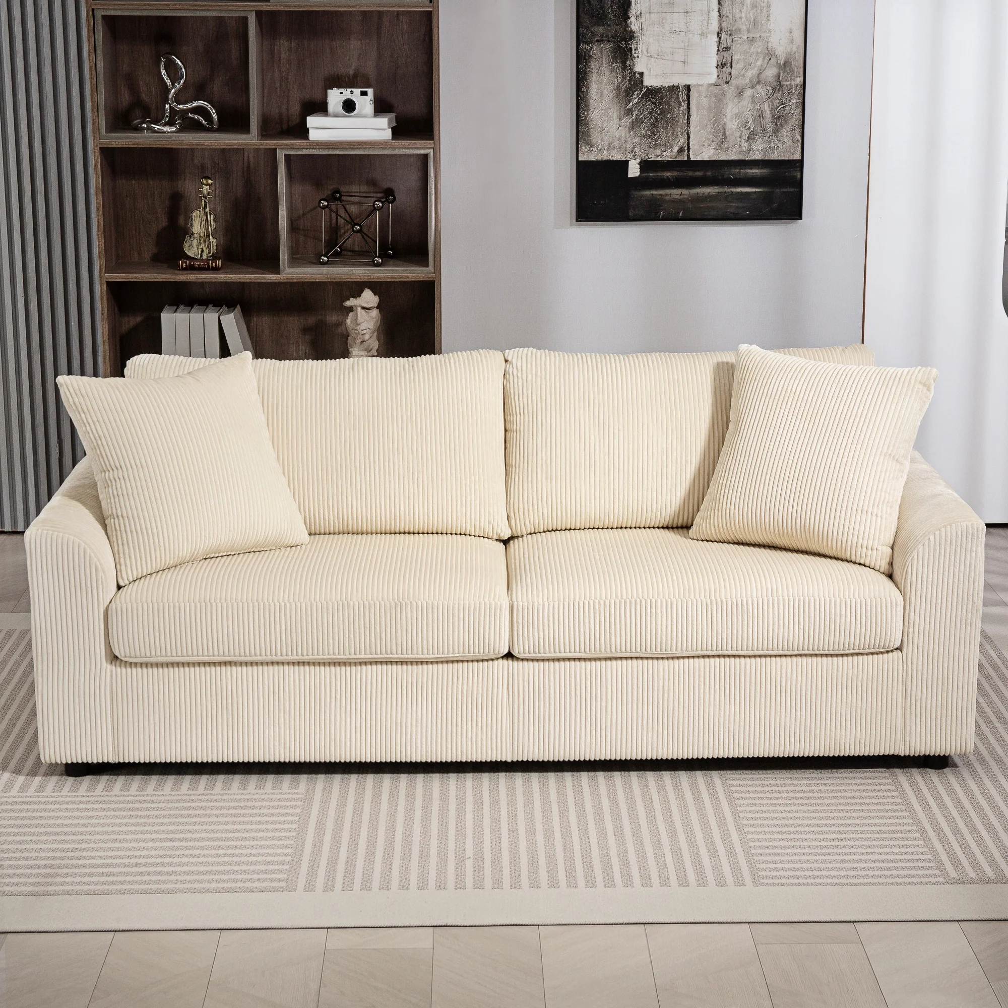 HOMCOM 212 Cm Upholstered Jumbo Cord Sofa Couch With Spring Cushion - Image 17