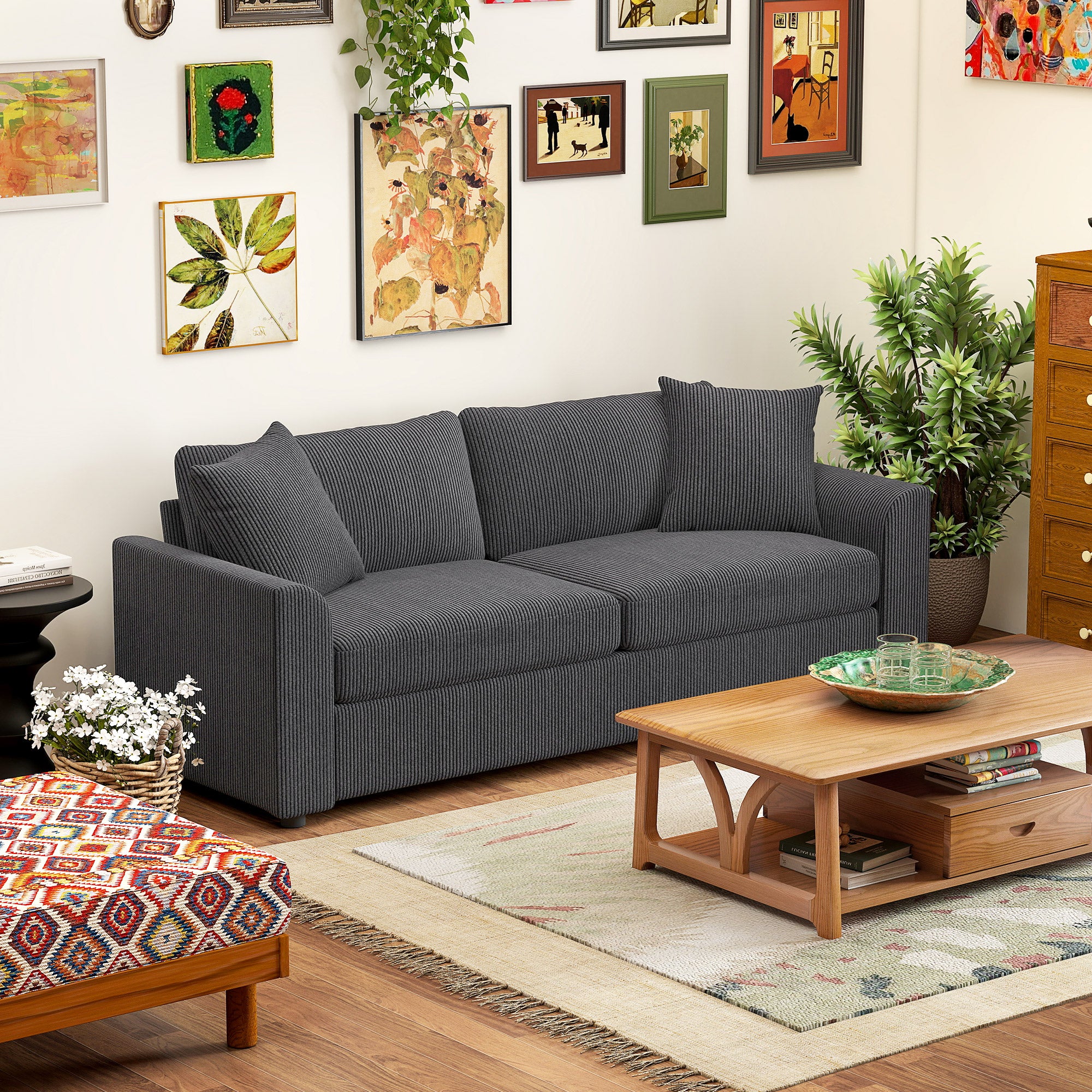 HOMCOM 212 Cm Upholstered Jumbo Cord Sofa Couch With Spring Cushion - Image 20