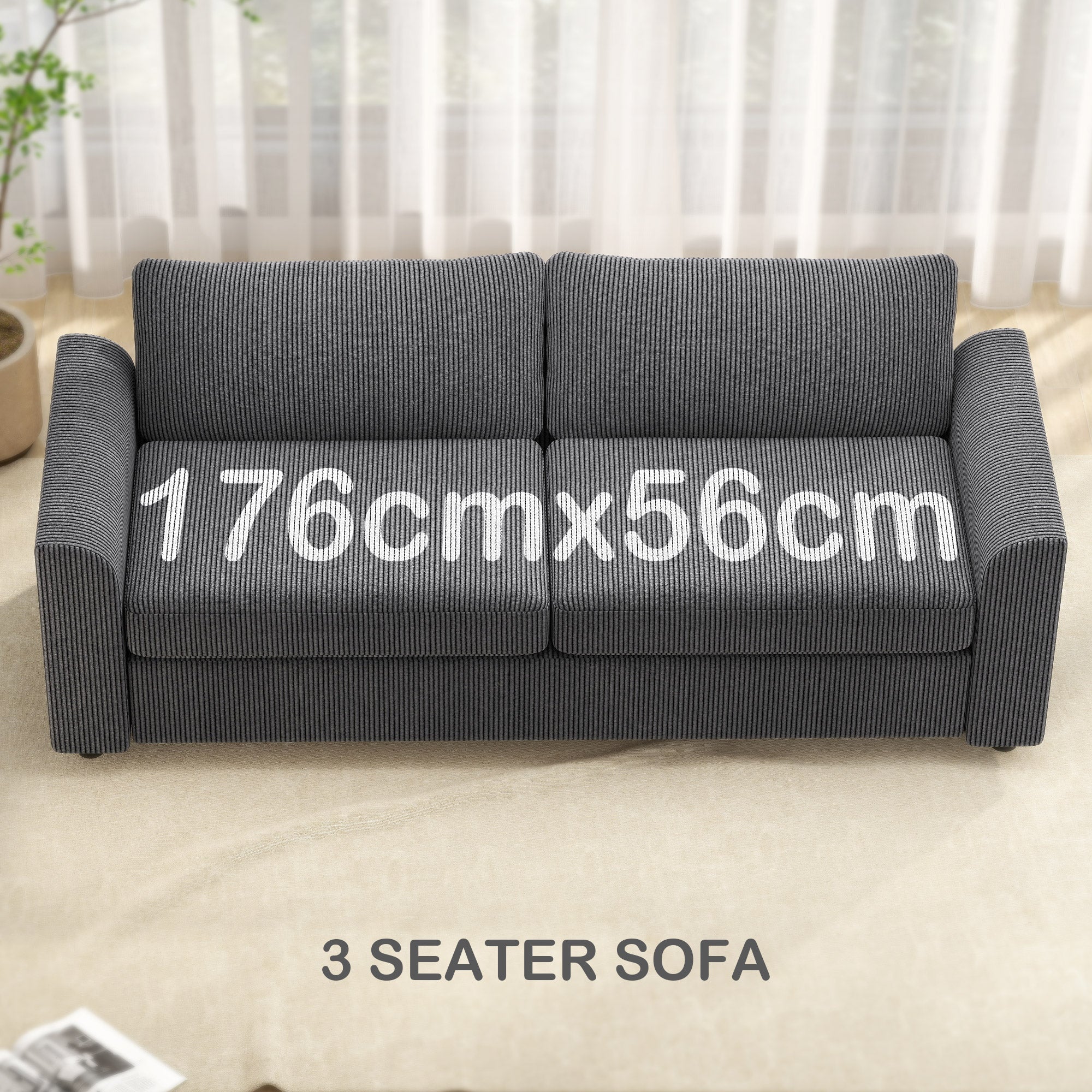 HOMCOM 212 Cm Upholstered Jumbo Cord Sofa Couch With Spring Cushion - Image 21