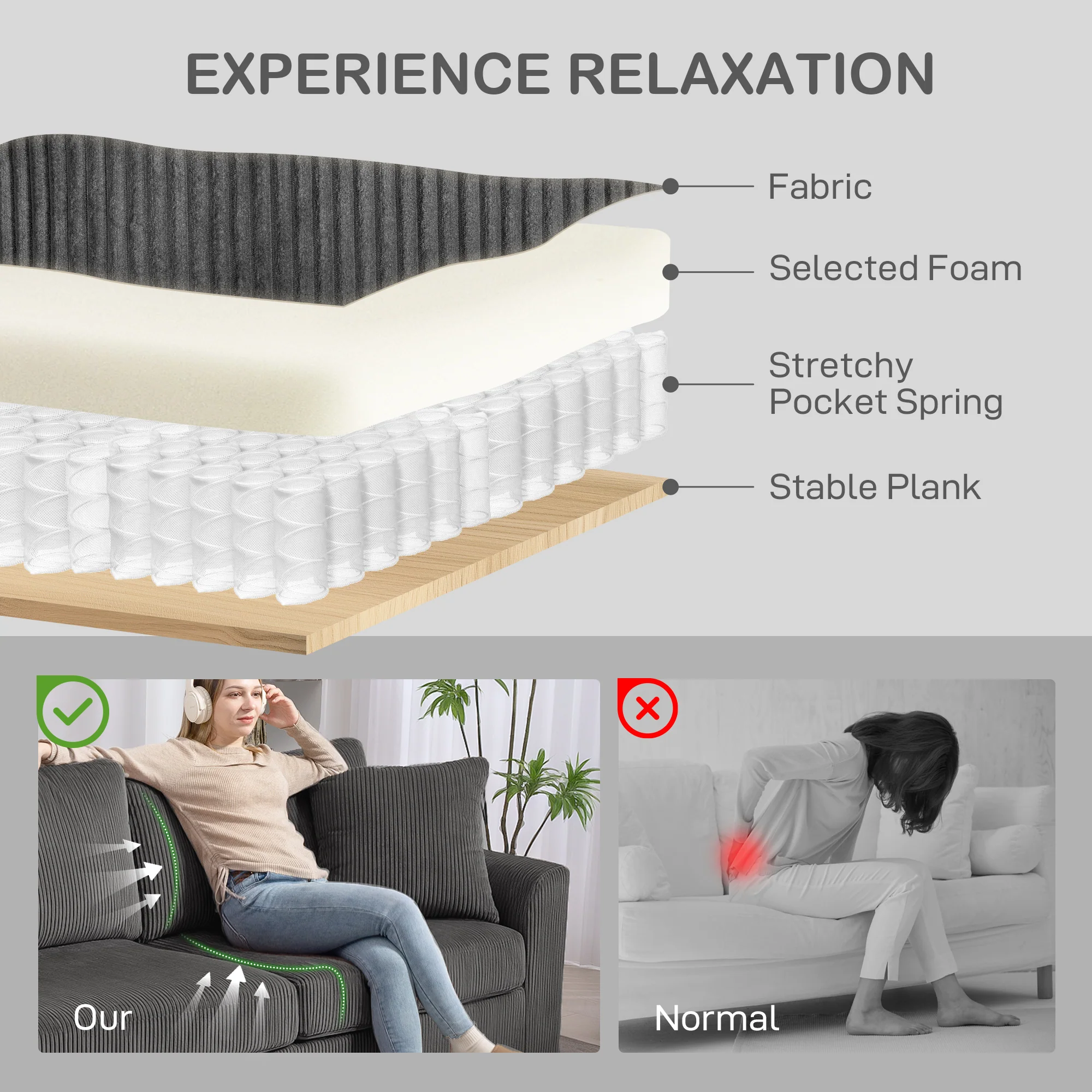 HOMCOM 212 Cm Upholstered Jumbo Cord Sofa Couch With Spring Cushion - Image 22