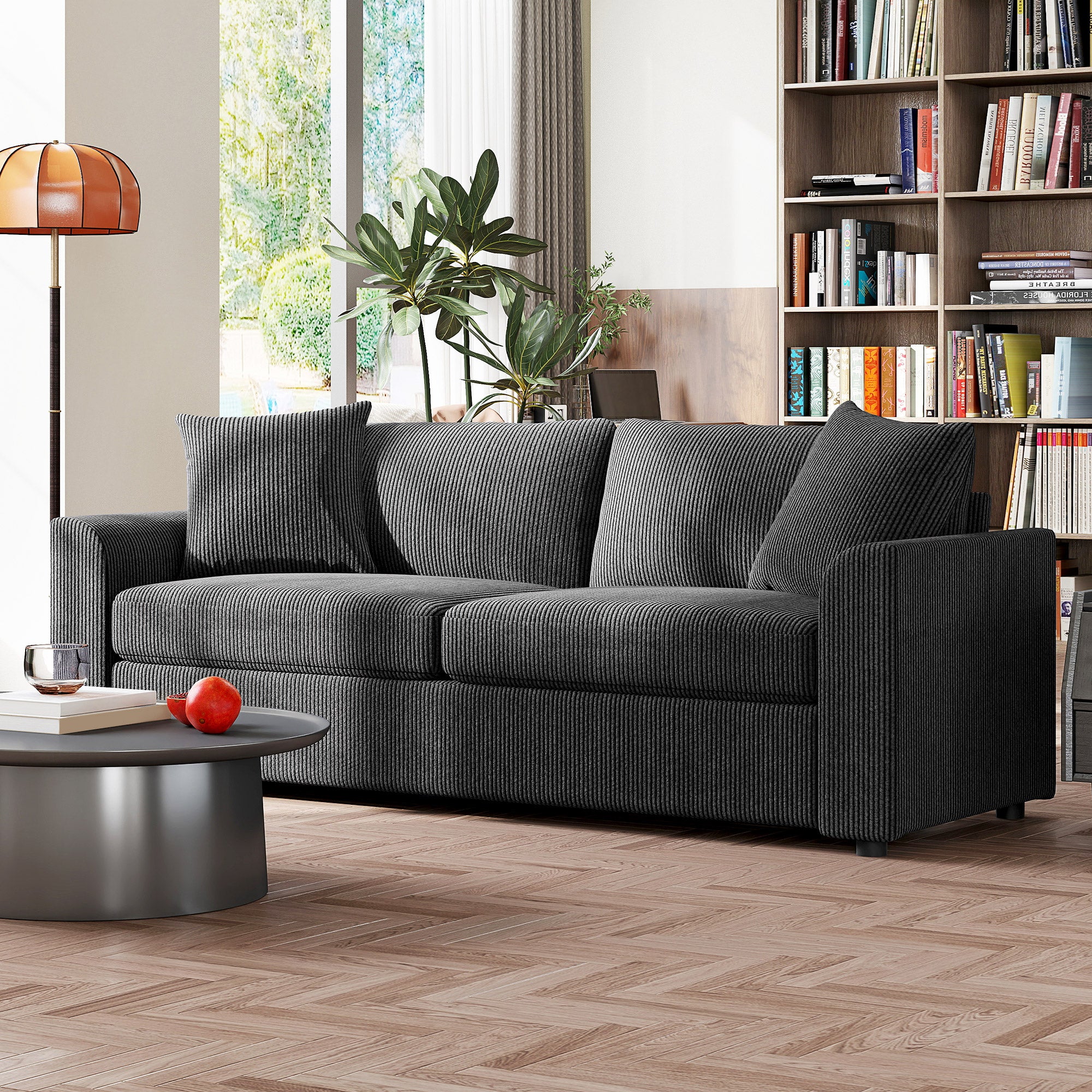 HOMCOM 212 Cm Upholstered Jumbo Cord Sofa Couch With Spring Cushion - Image 26