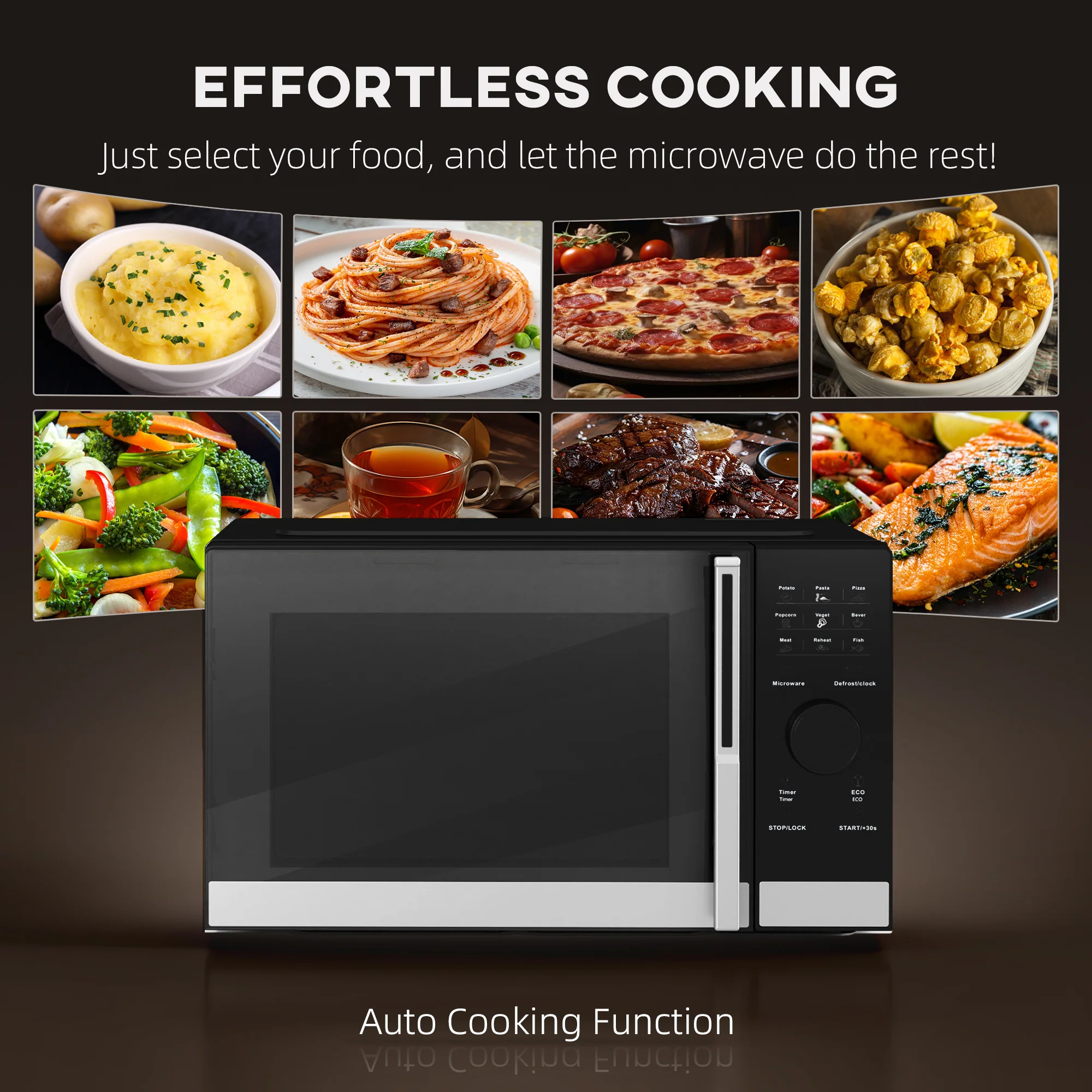 HOMCOM 23L Digital Microwave Oven With Auto Cook, 10 Levels, Eco Mode - Image 3