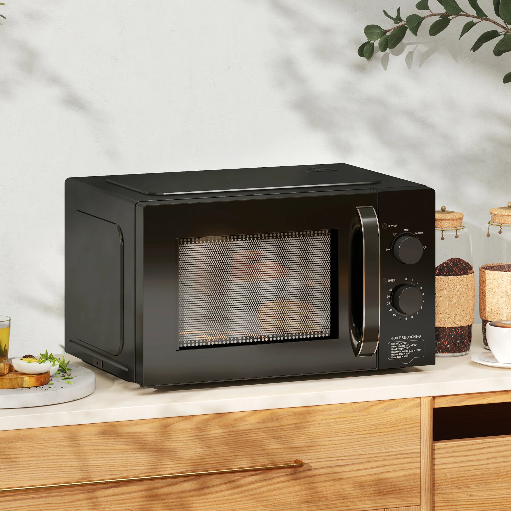 HOMCOM 23L Solo Manual Microwave Oven With 5 Levels, Timer, Black - Image 2
