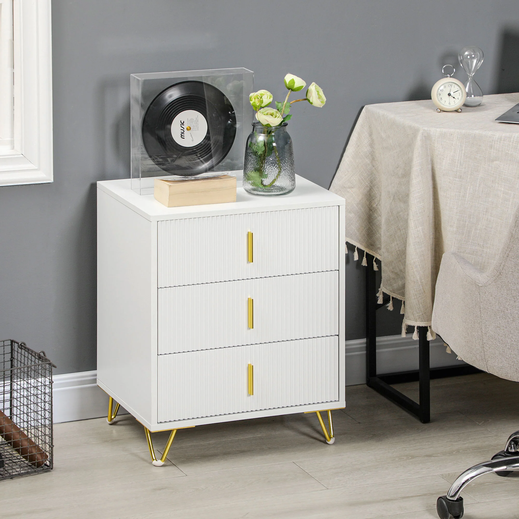 HOMCOM 3 Drawer Dresser, Chest of Drawers Storage Cabinet, White - Image 2
