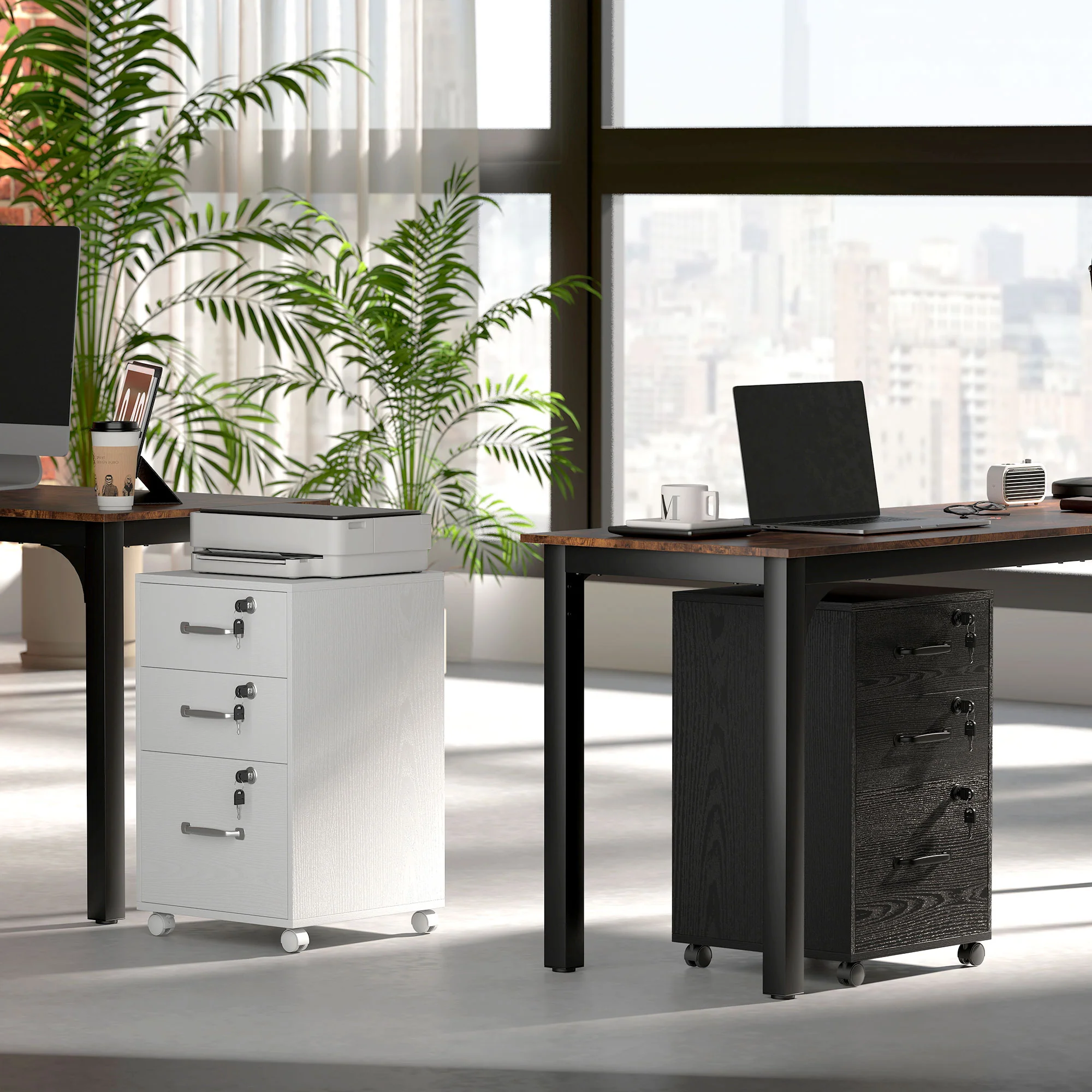 HOMCOM 3 Drawer File Cabinet Rolling Filing Cabinet For A4 And Letter White - Image 9