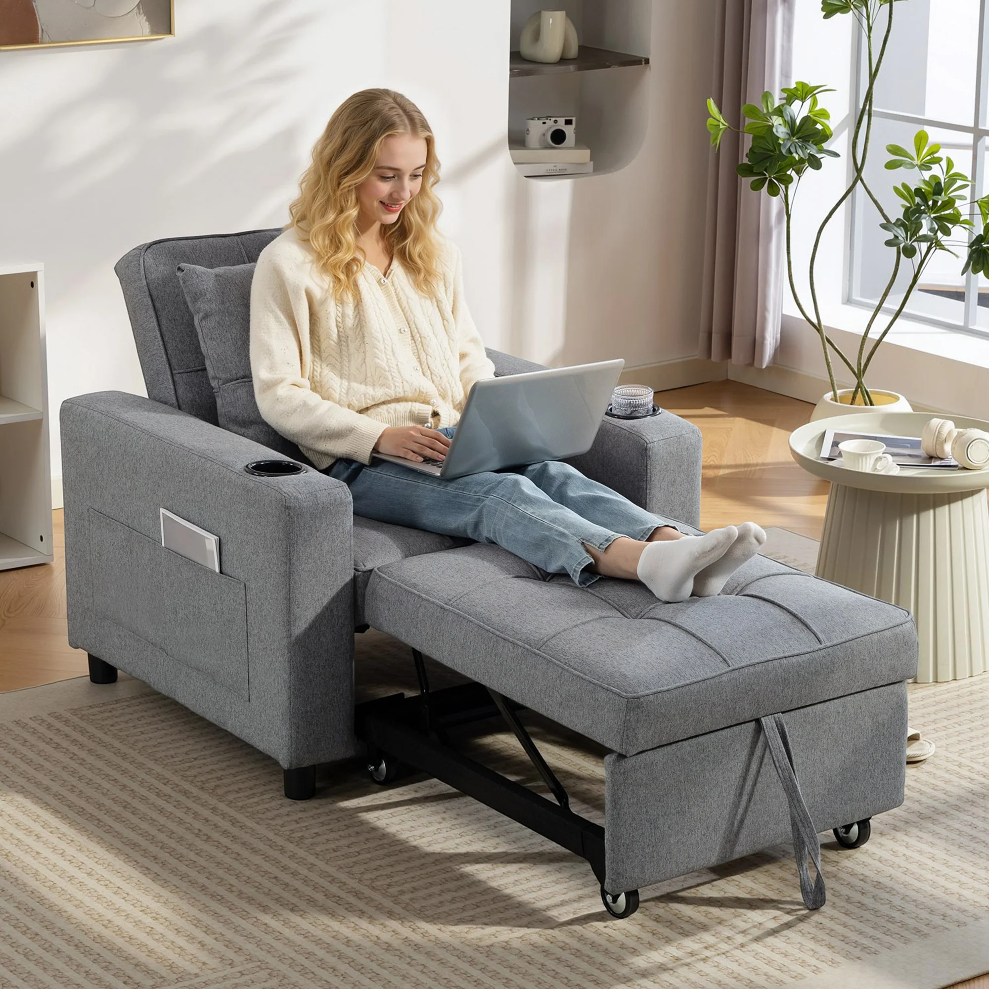 HOMCOM 3-in-1 Sofa Bed, Convertible Sleeper Chair With Adjustable Backrest - Image 2