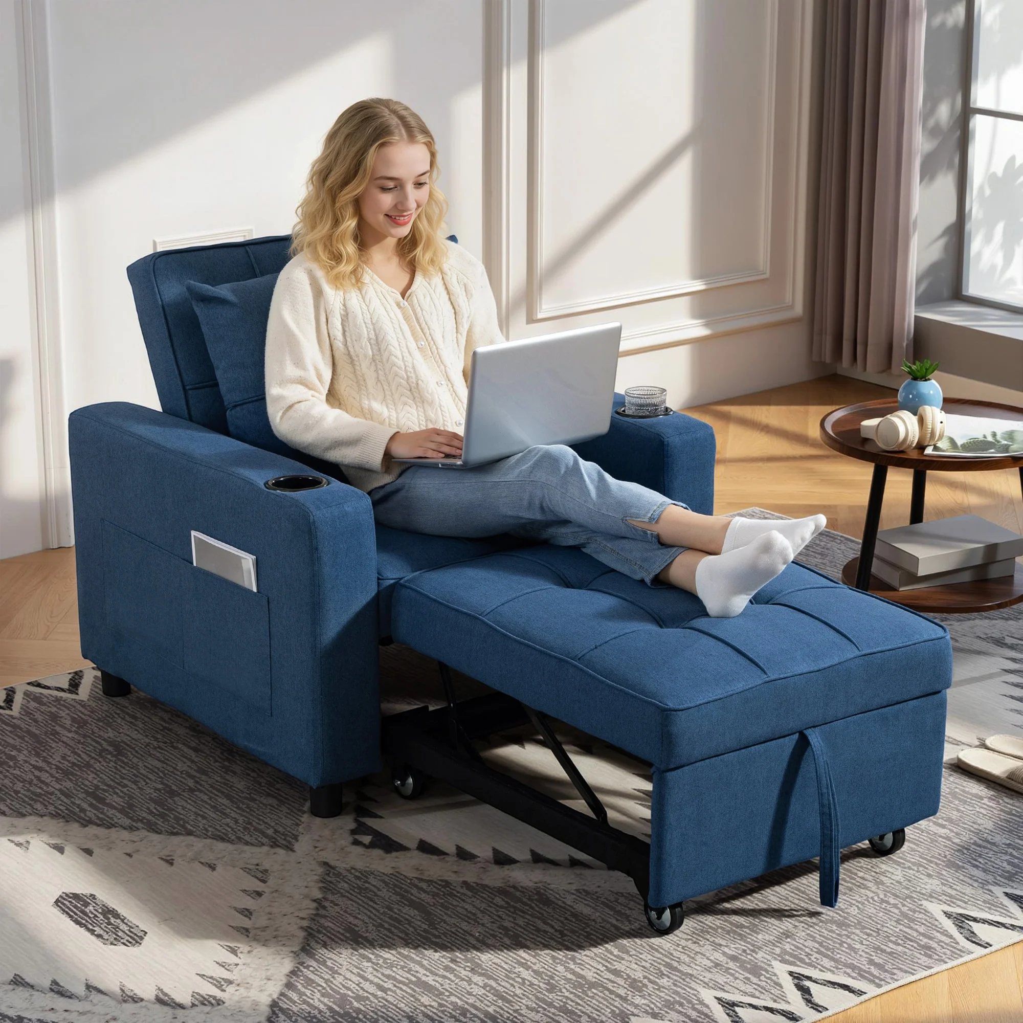 HOMCOM 3-in-1 Sofa Bed, Convertible Sleeper Chair With Adjustable Backrest - Image 2