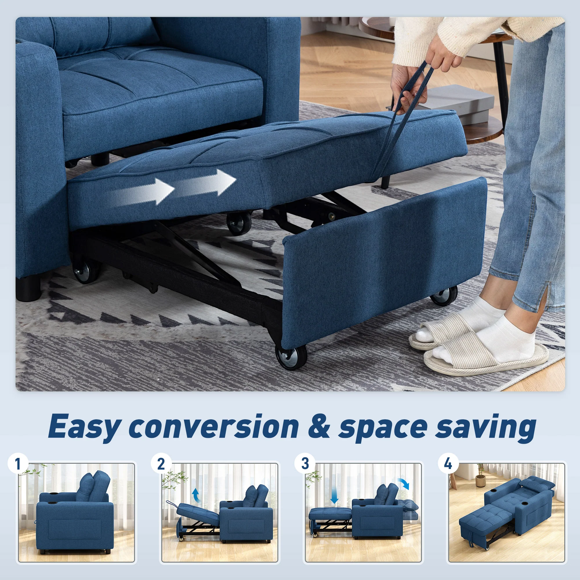 HOMCOM 3-in-1 Sofa Bed, Convertible Sleeper Chair With Adjustable Backrest - Image 3