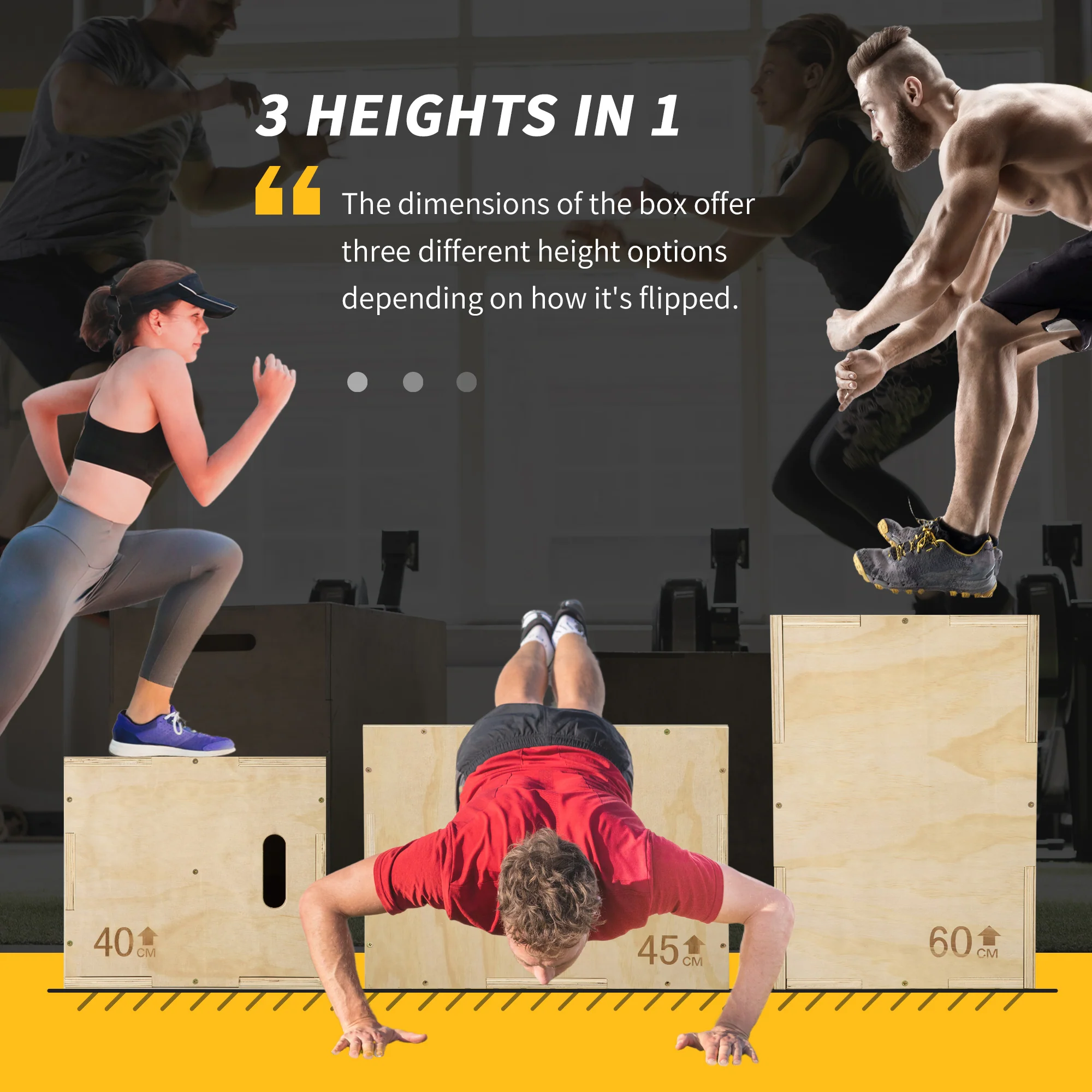 HOMCOM 3-in-1 Wooden Plyo Box for Home Gym, Workout Training, Natural - Image 3