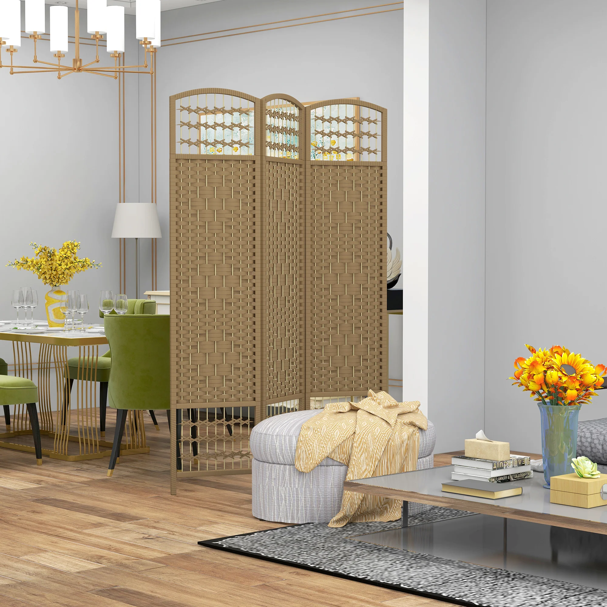HOMCOM 3 Panel Folding Room Divider, Freestanding Privacy Screen, Natural - Image 2