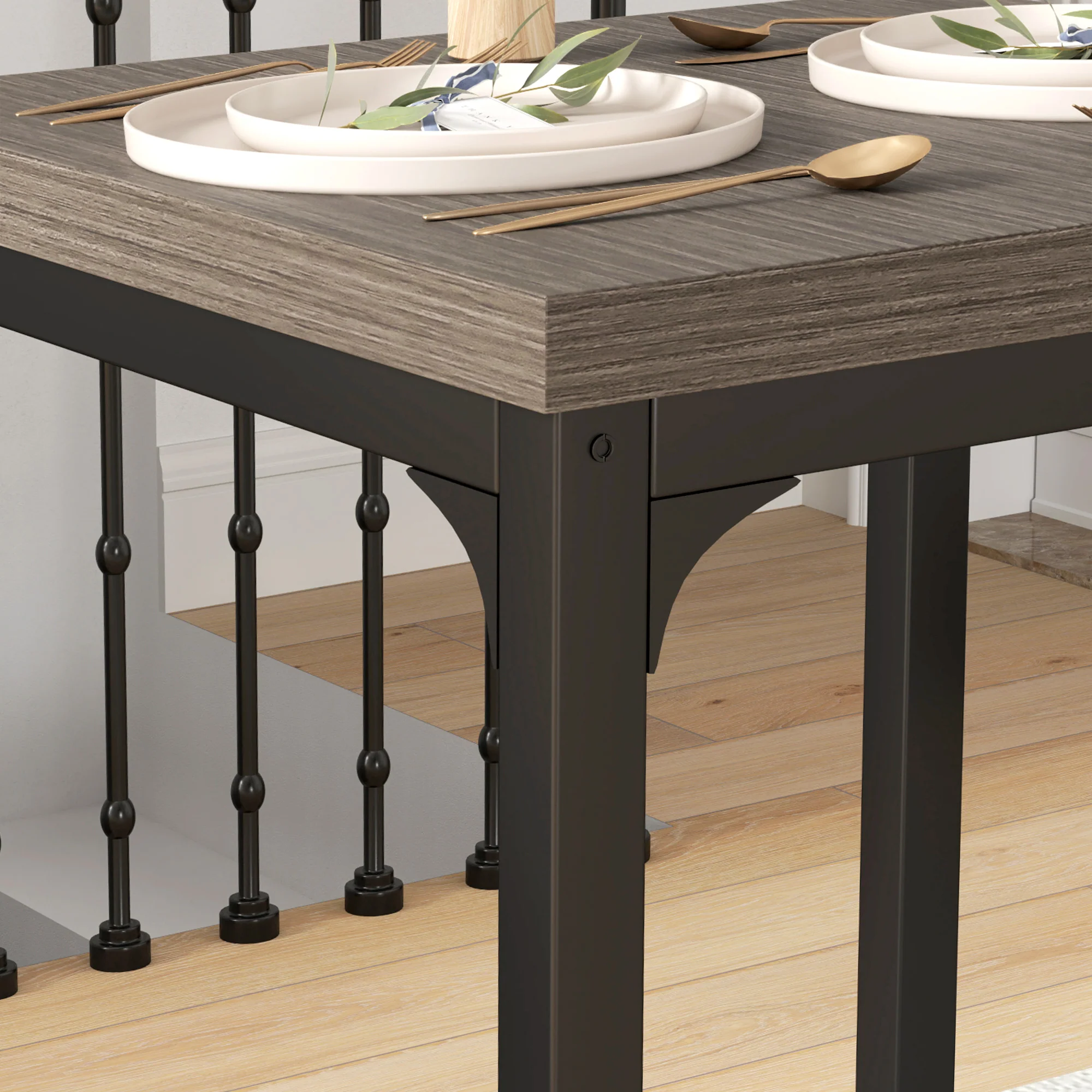 HOMCOM 3 Pcs Compact Dining Table 2 Chairs Set Grey Wood Grain - Image 9