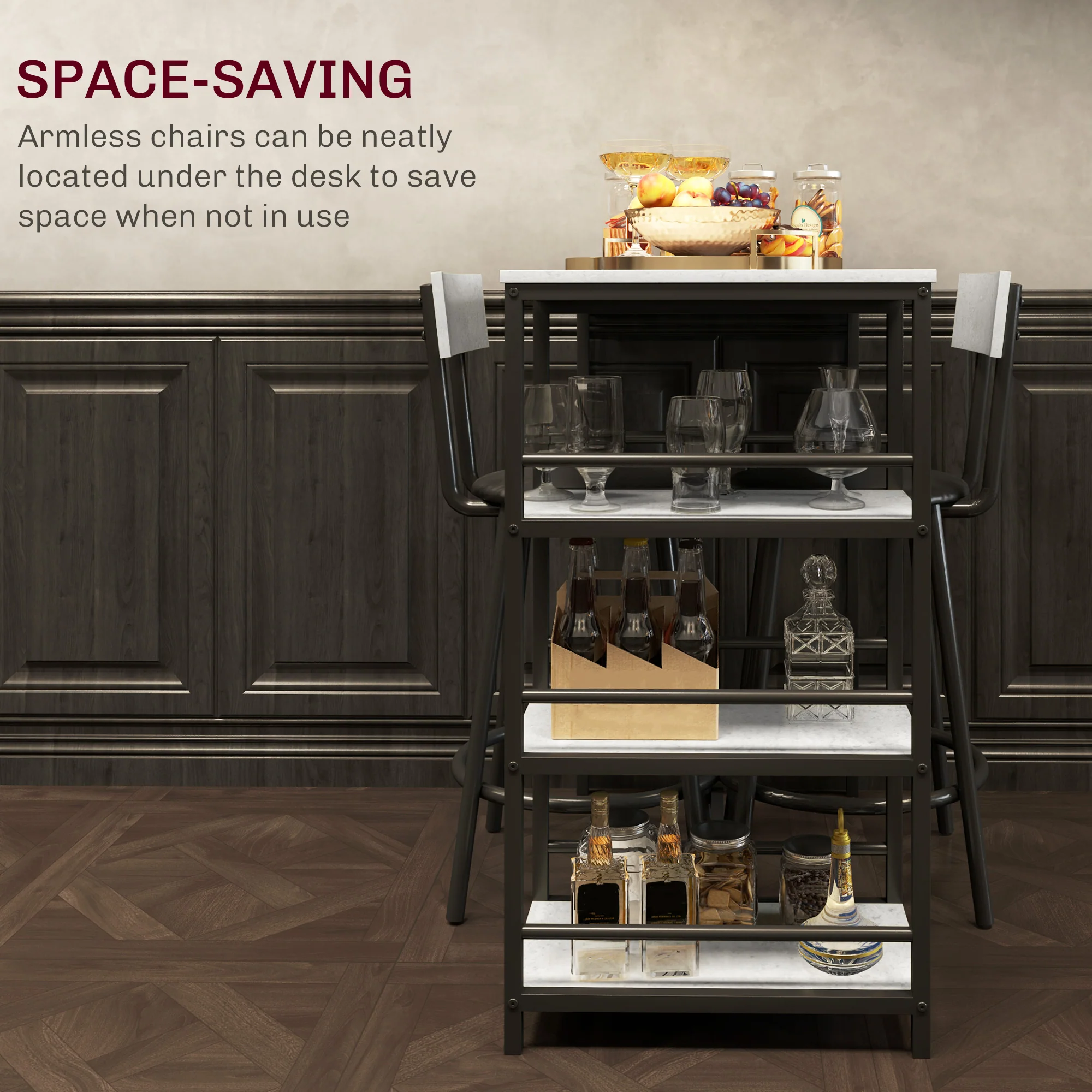 HOMCOM 3 Piece Breakfast Bar Table Set with Storage Shelves, Light Grey - Image 7