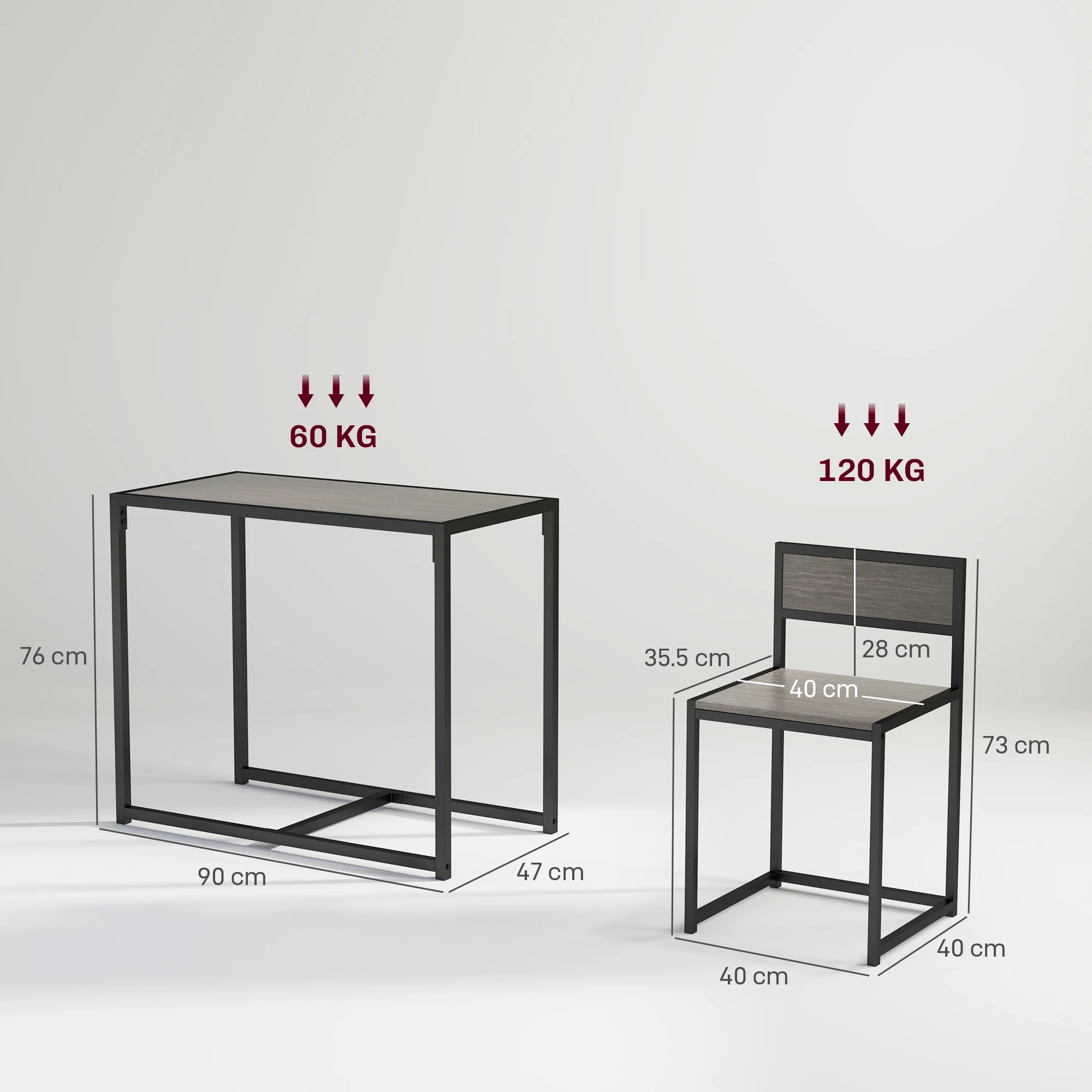 HOMCOM 3 Piece Dining Table Set With Metal Frame Grey Wood-Effect - Image 5