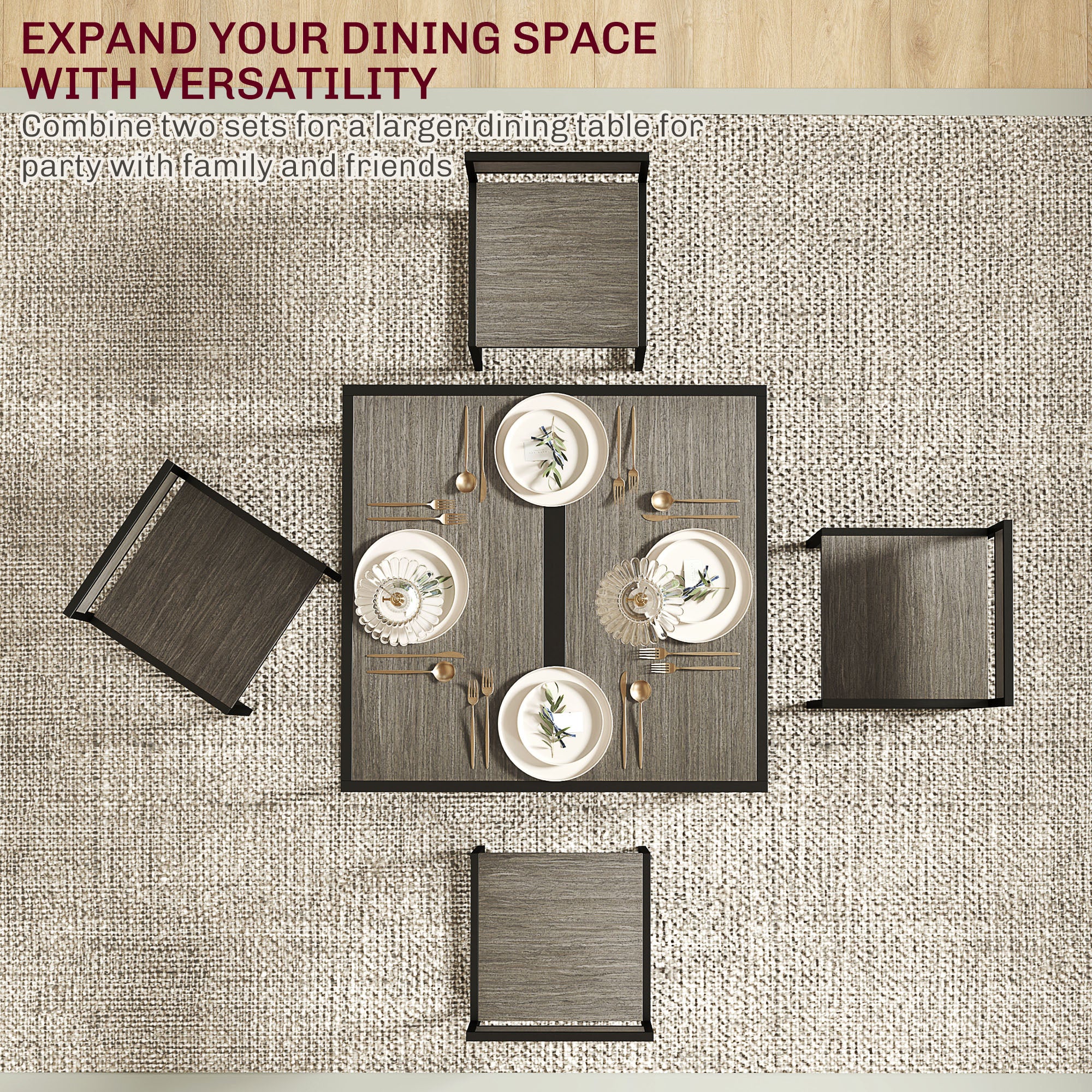 HOMCOM 3 Piece Dining Table Set With Metal Frame Grey Wood-Effect - Image 7