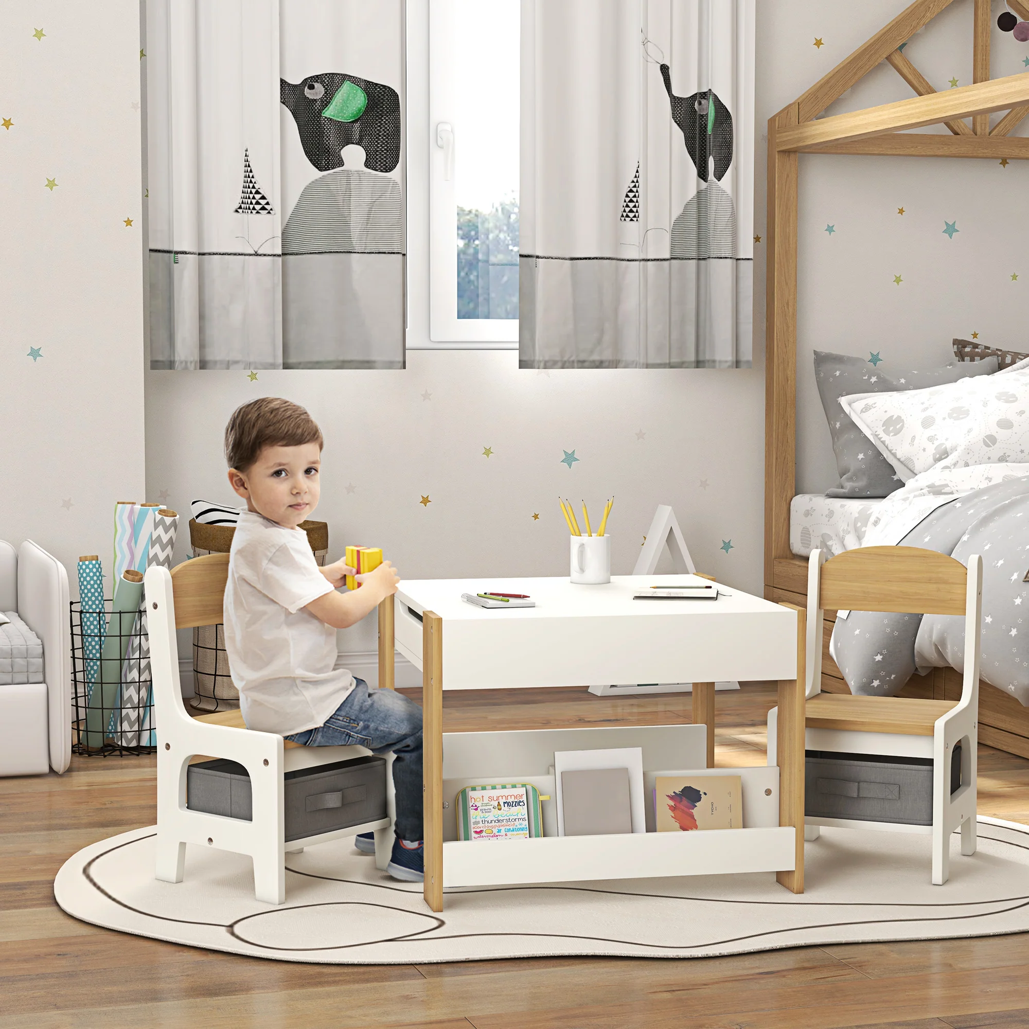 HOMCOM 3-Piece Kids Table and Chair Set for Nursery, Playroom, Classroom - Image 2